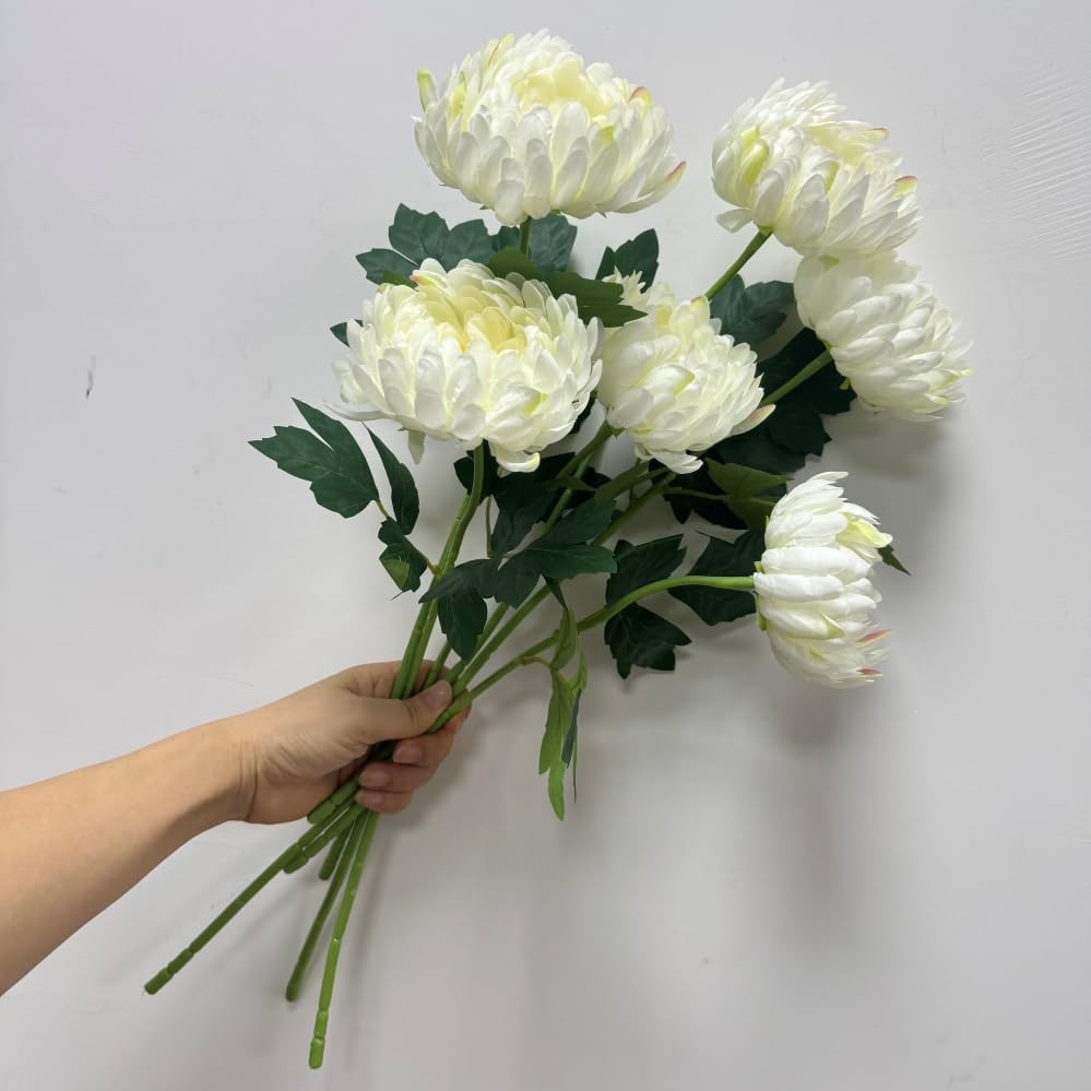 6cs Artificial Mums Flowers Fake Silk Chrysanthemum Balls Flower,18″ Flower B…