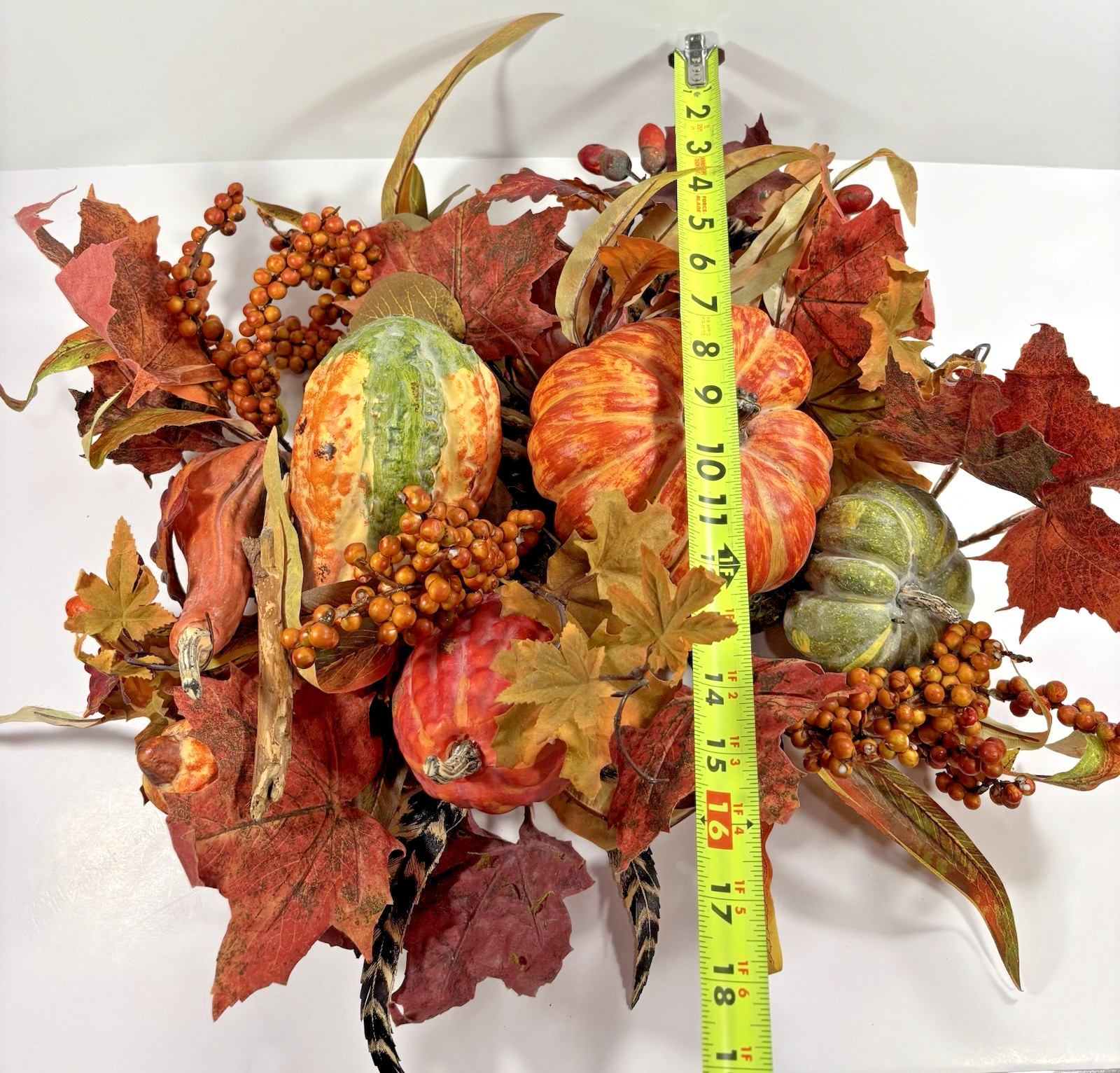 Thanksgiving/Fall Leaves Gourd Centerpiece w/ Twigs Oval Arrangement 19”