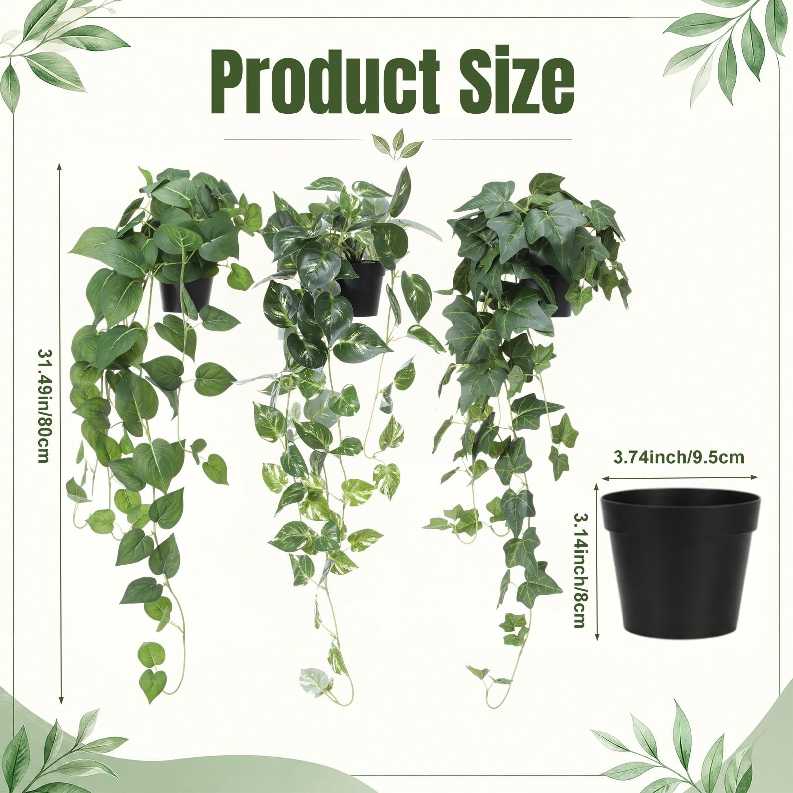 3 Pcs Fake Pothos Hanging Plants with Pot 31.49″ Artificial Silk Ivy Vines Re…