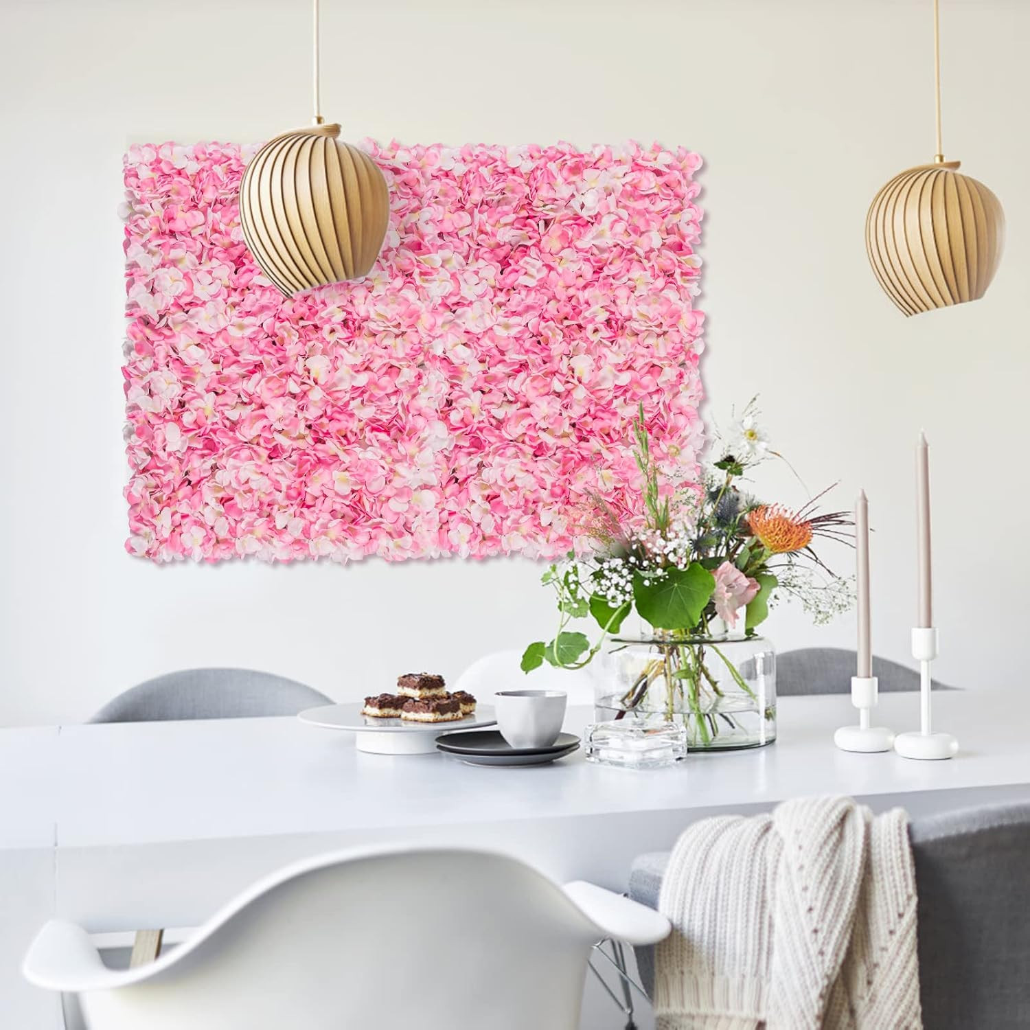 Flower Wall Panel Set, U’Artliens Artificial Wall Flower Backdrop 24X16 Inch 3D