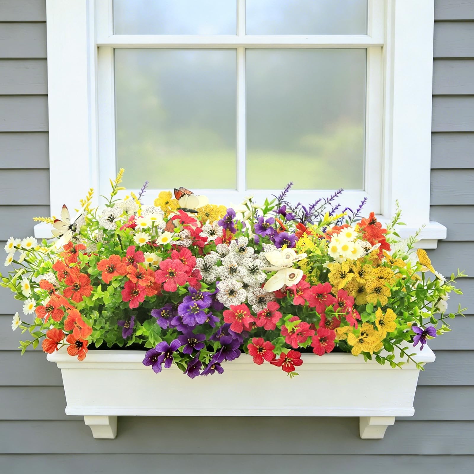 36pcs Artificial Flowers for Outdoors Include 12 Butterflies, UV Resistant Fa…