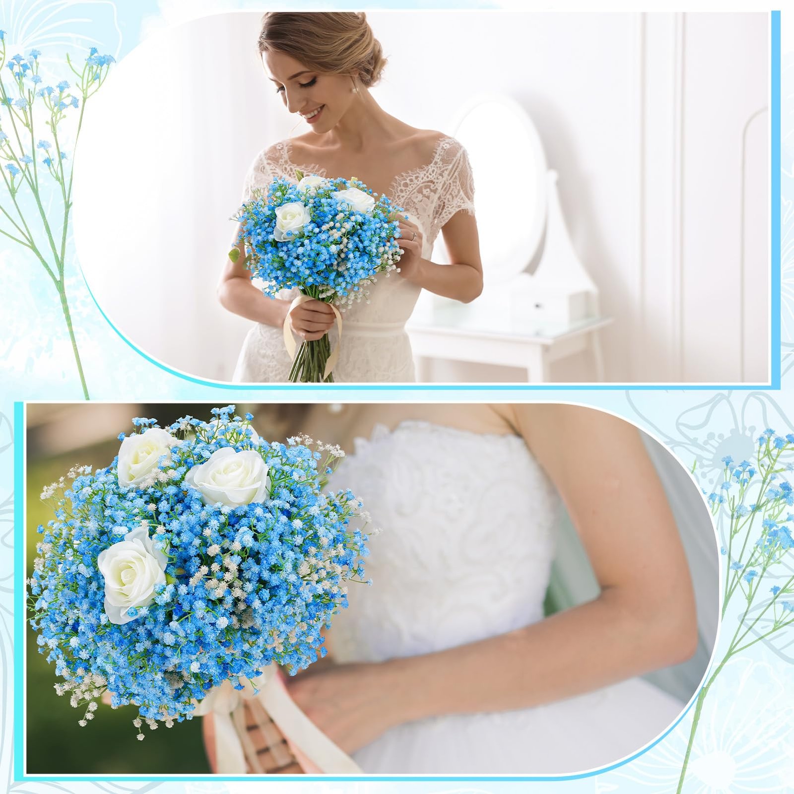 Blue Fake Baby Breath Artificial Flowers 20.5 Inch Gypsophila Bouquet 24 PCS