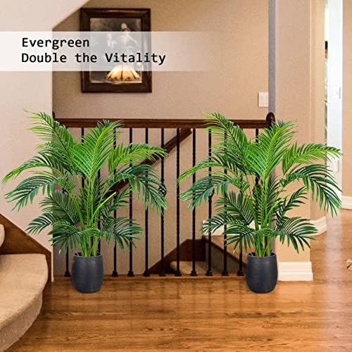 Worth Garden 4ft Artificial Areca Palm Plant 2 Packs in Pot, Fake Cane Palm S…