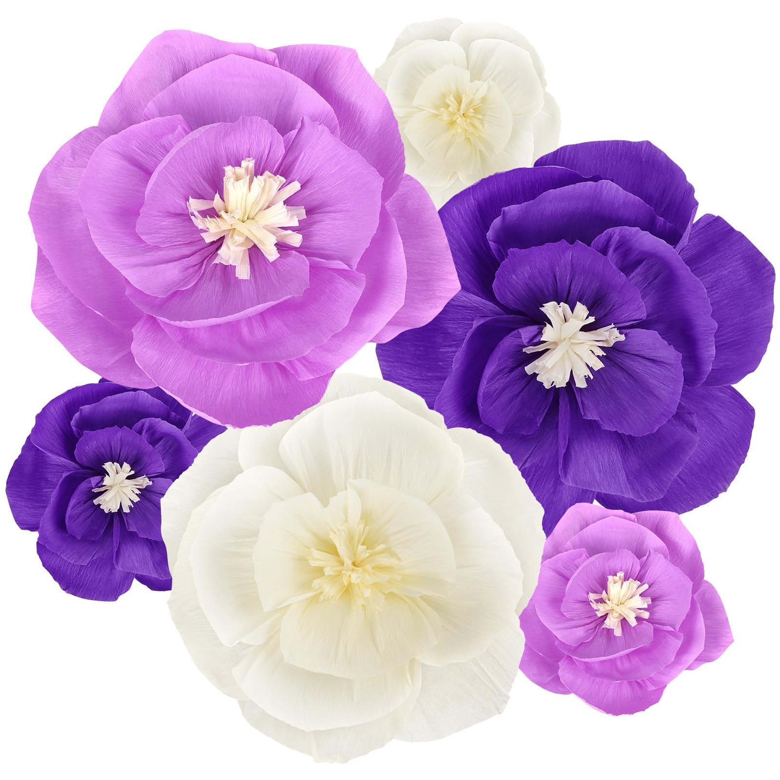 6 Pcs Purple Paper Flowers Decorations for Wall Artificial 3D Florals Wall Ba…