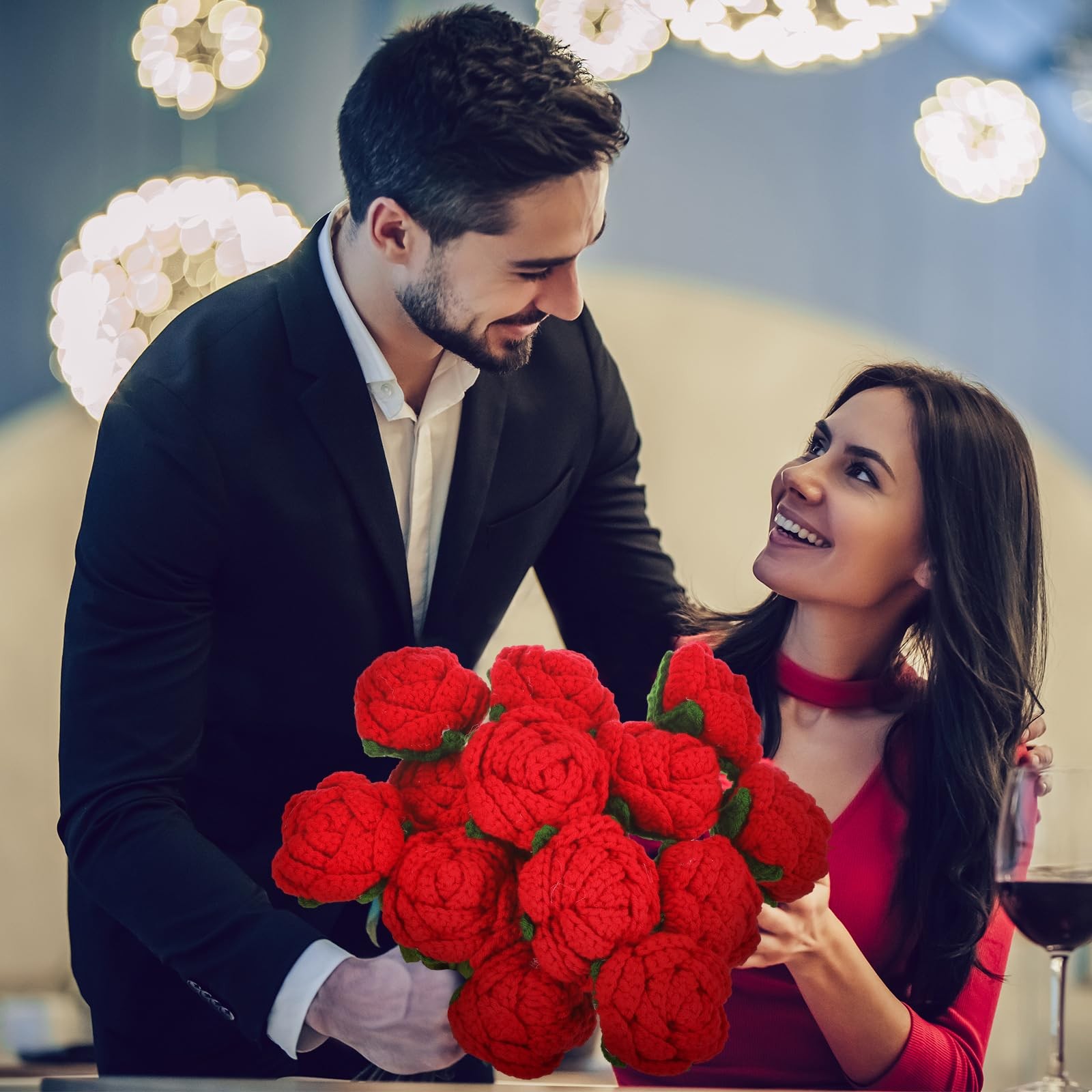 15 Pcs Valentine’s Day Crochet Flowers Handmade Artificial Knitted Rose Bouqu…