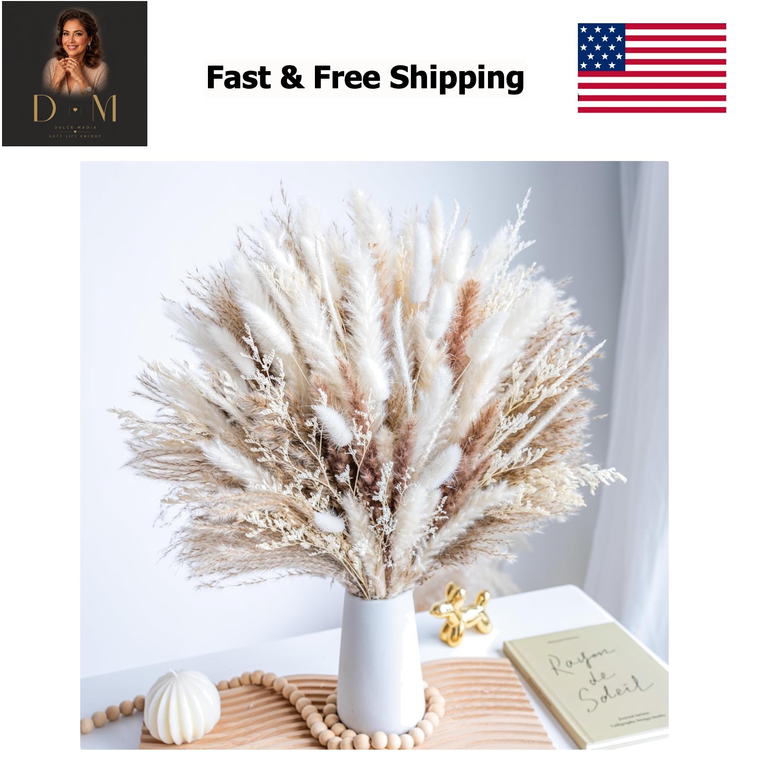 96PCS Natural Dried Pampas Grass Boho Home Decor Bouquet Phragmites Dried Flo…