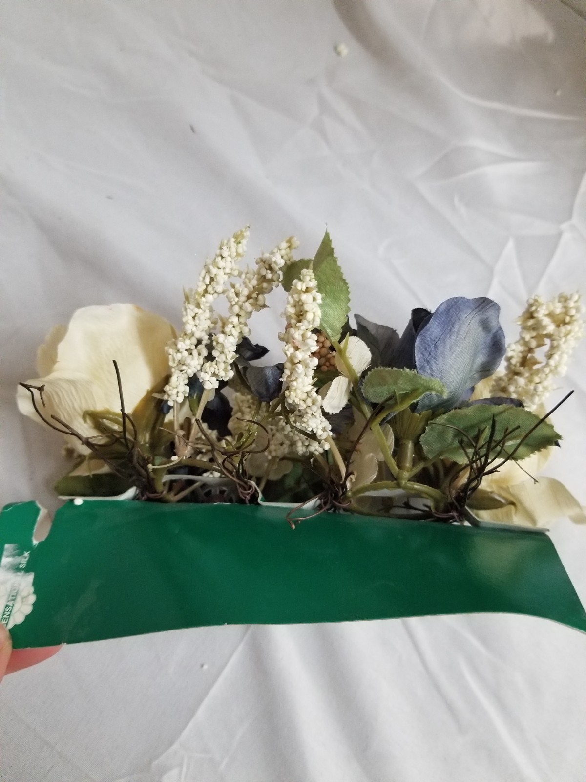 2 Vintage 1 Inch Silk Candle Rings Dark Blue And Ivory Roses Made By Sensational
