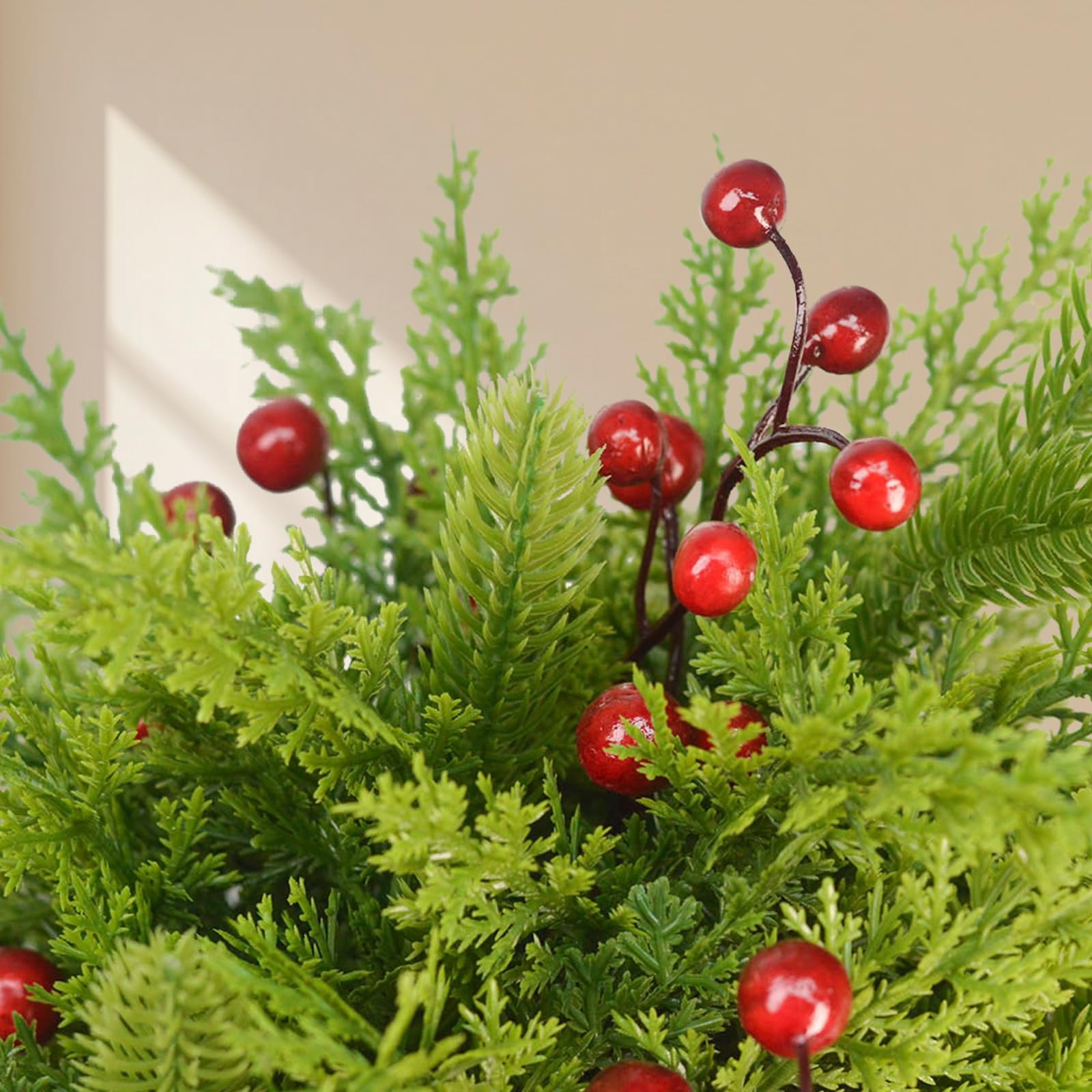 36 Pcs Pine Branches with Red Berries and Cypress Grass – 18 Inch Artificial …
