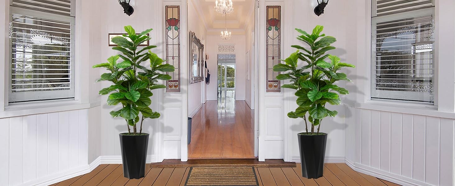 Artificial Fiddle Leaf Fig Tree 5FT – Faux Fig Tree with Black Diamond Planter –
