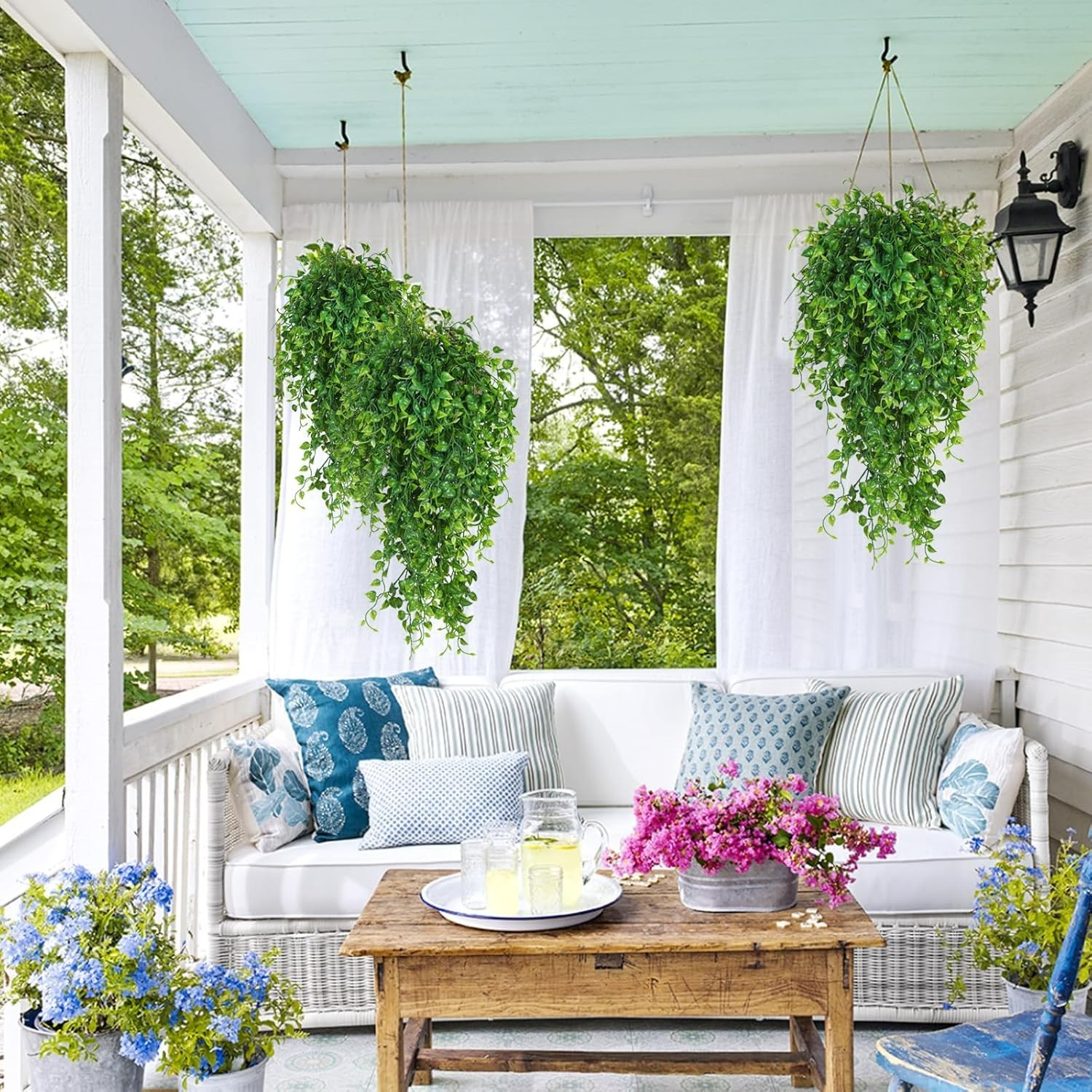 Elegant 4-Pack Faux Eucalyptus Hanging Plants – Perfect for Parties & Weddings