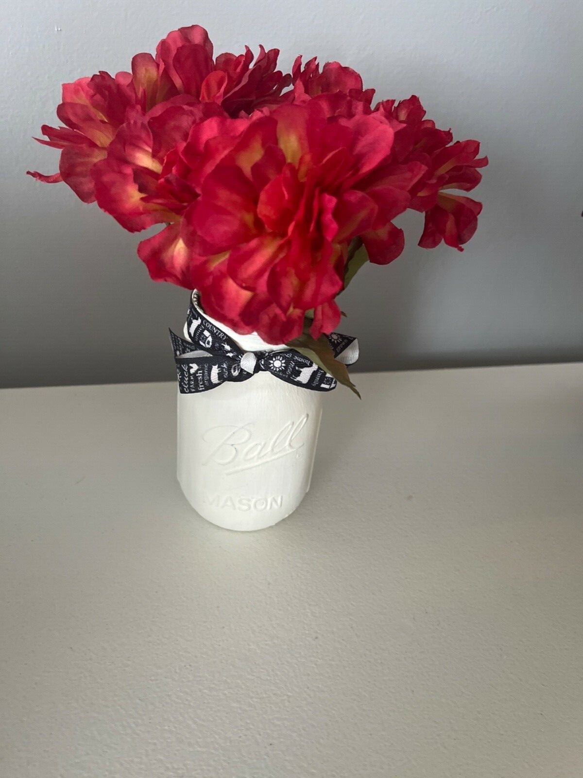 Homemade farm flowered mason jar