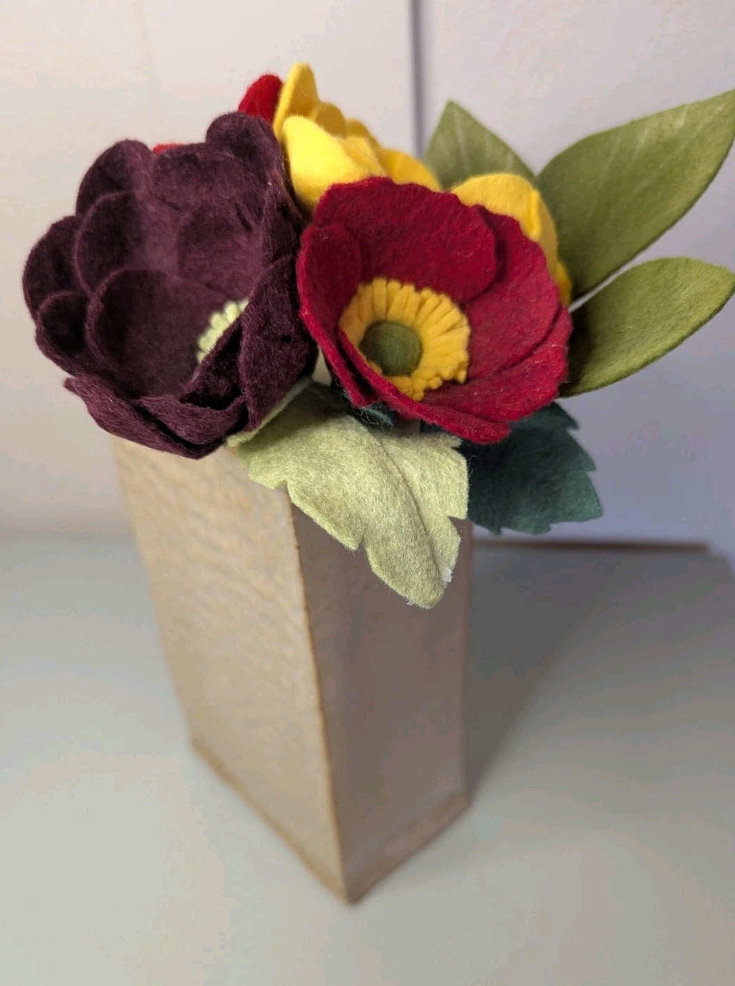 Beautiful Hand Cut Wool Blend Felt Flower Bouquet Gift Wrapped/Great Gift Idea!