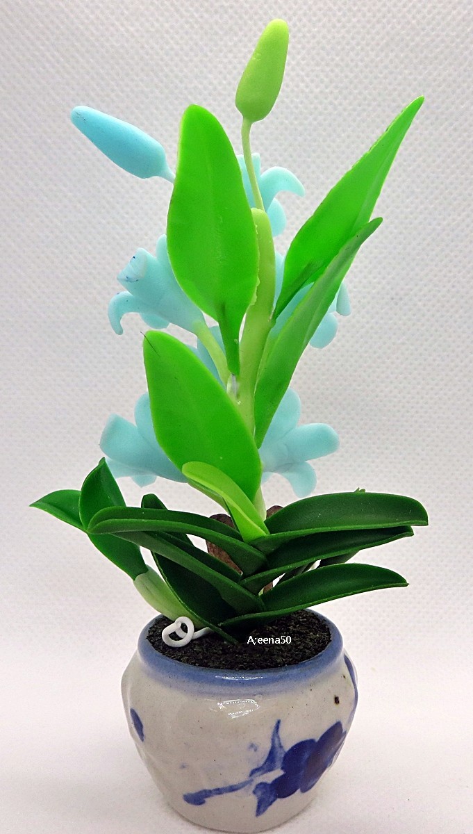 US Stock 5″H Handmade Air Dry Clay Miniature Grandiflora Flower Arranged in Pot