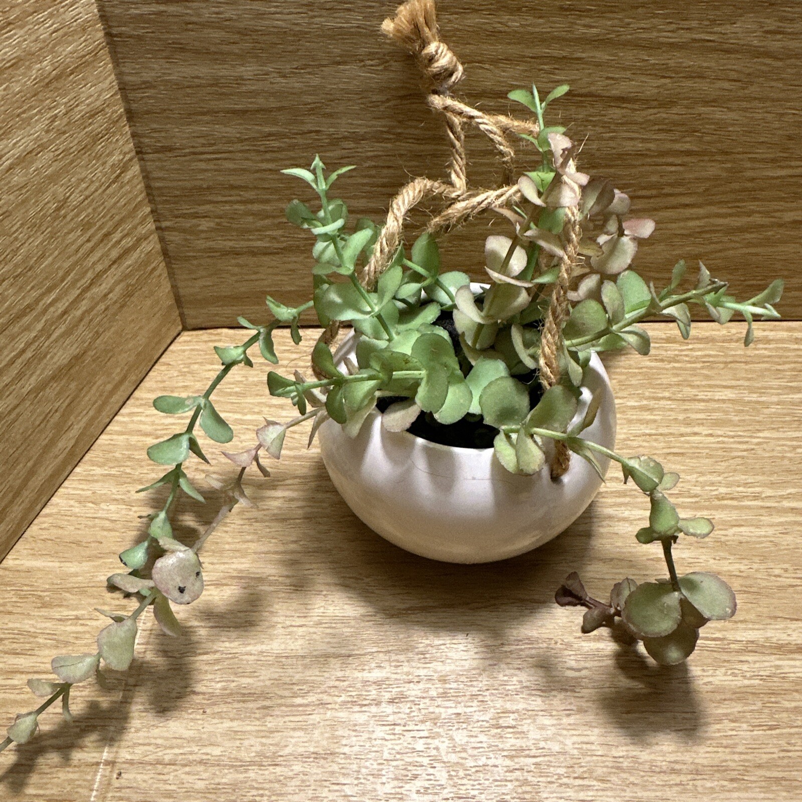 Artificial Faux Plant Hanging White Pot Succulent Green Leaf decor Small Planter