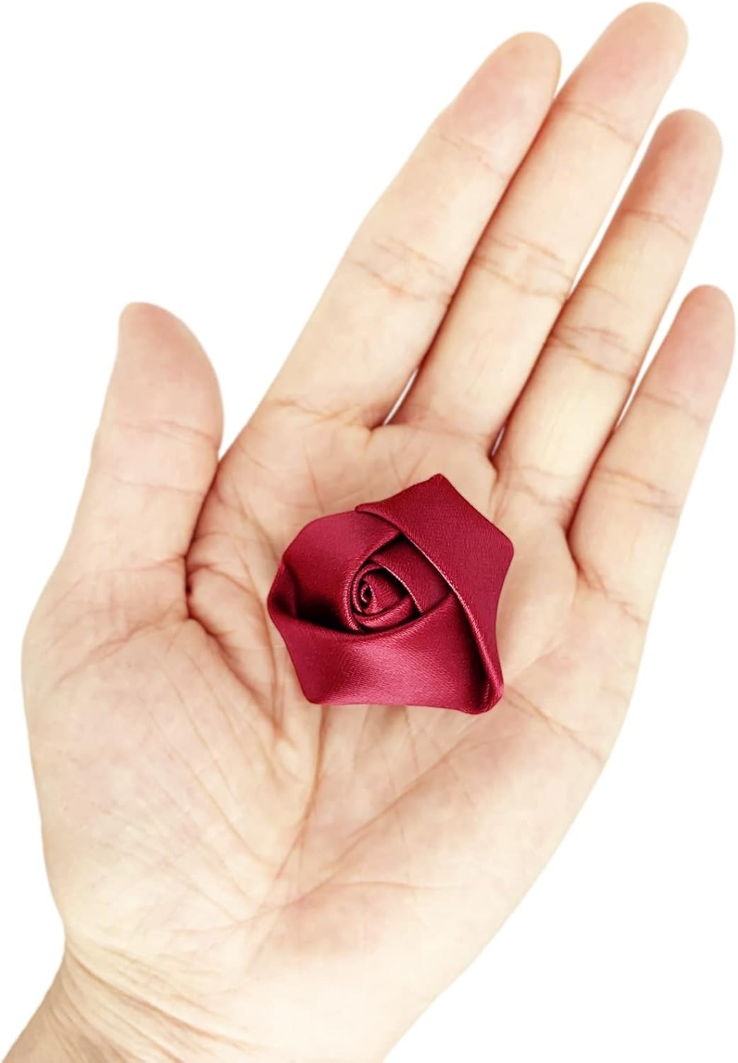50Pcs Satin Ribbon Rose 4D Handmade Fabric Flowers 1.4″ for DIY Wedding Bouquet