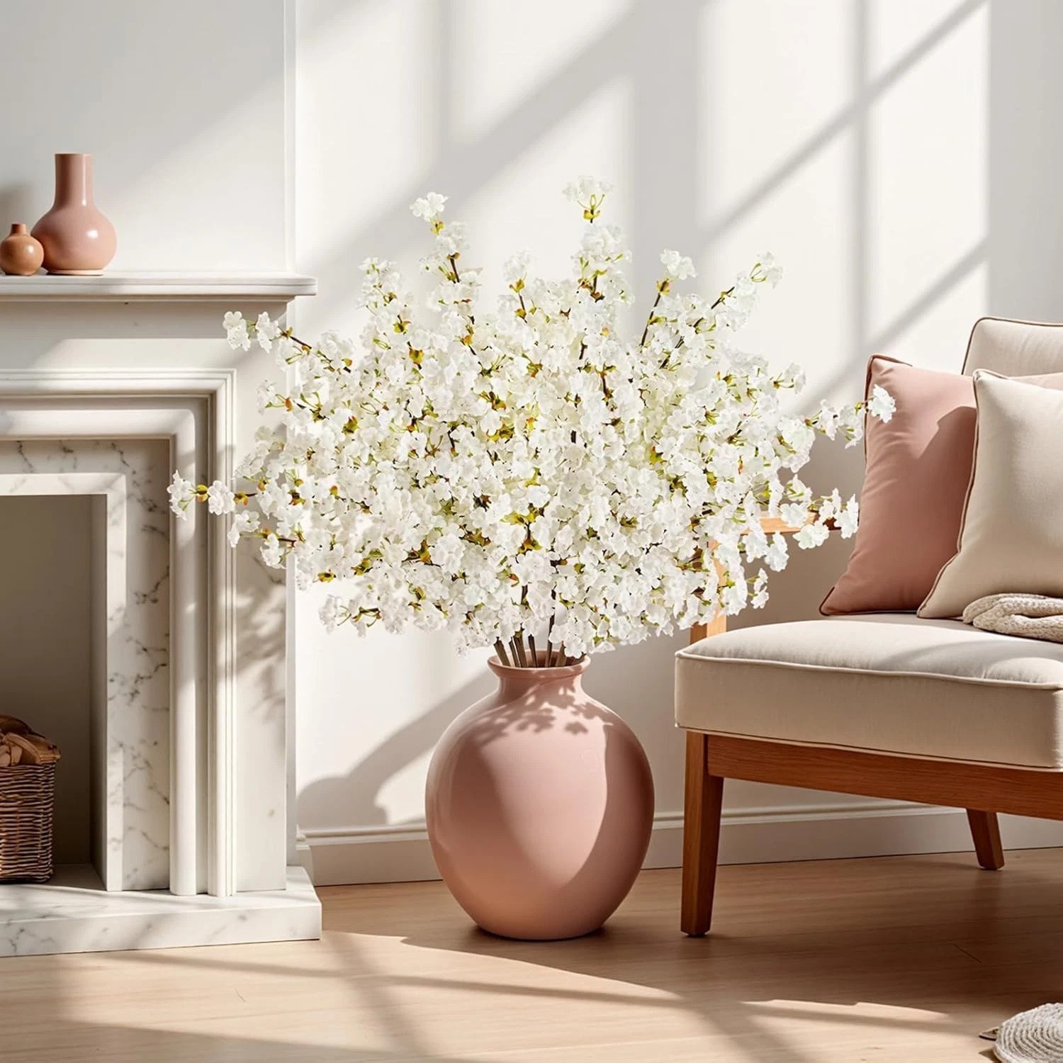 Artificial Silk Cherry Blossom Flowers – 39.3in Stems, Lifelike for All Seasons