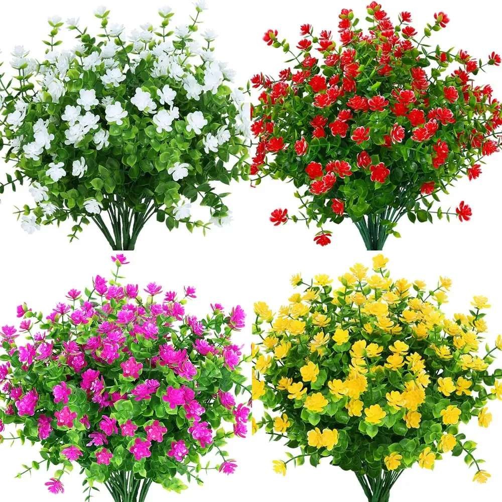 2/4/8 Bundles Artificial Flowers Outdoor UV Resistant Plastic Plant Silk Flower