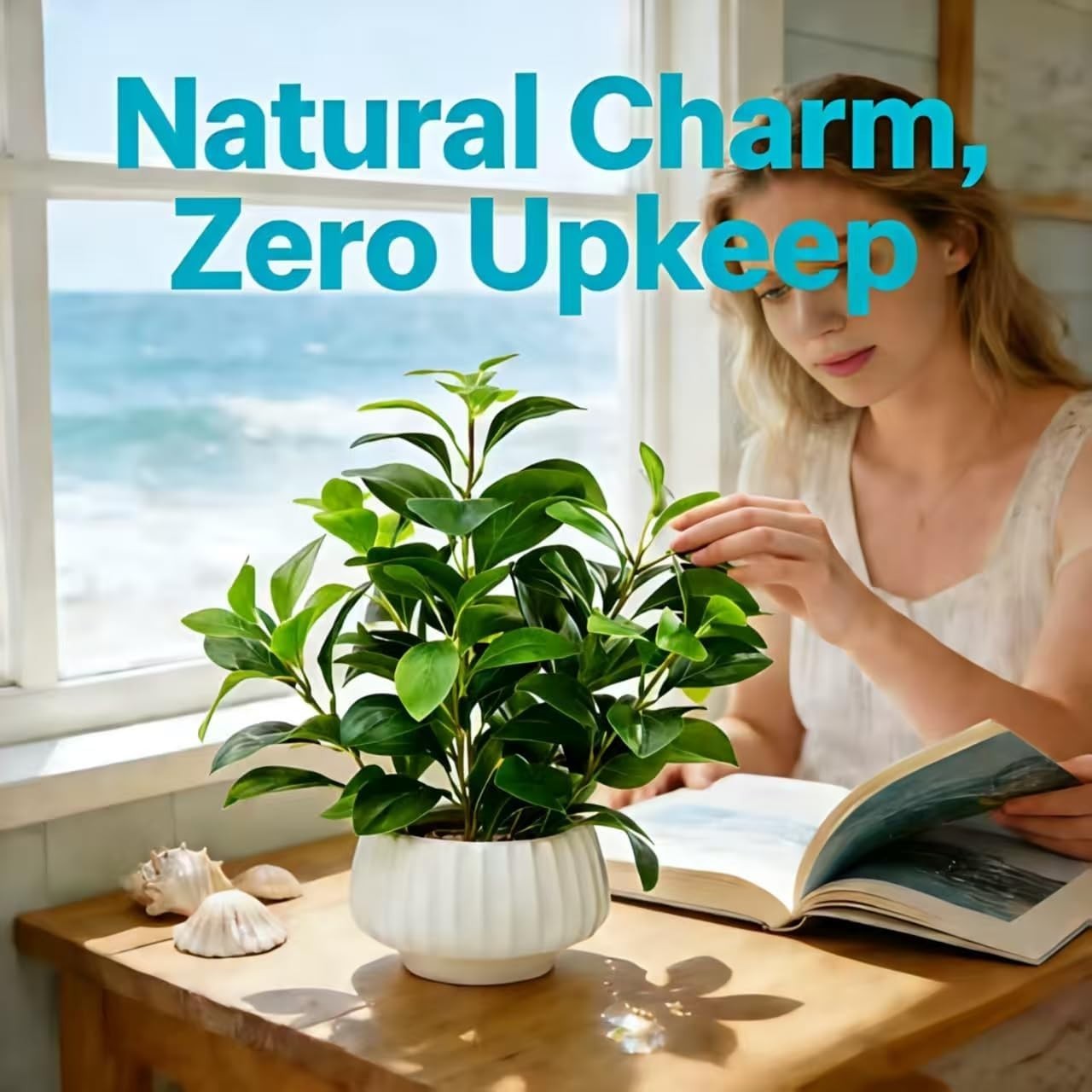 Artificial Peperomia Plants 16.5” Tall Lifelike Faux Greenery in 6” White Rib…