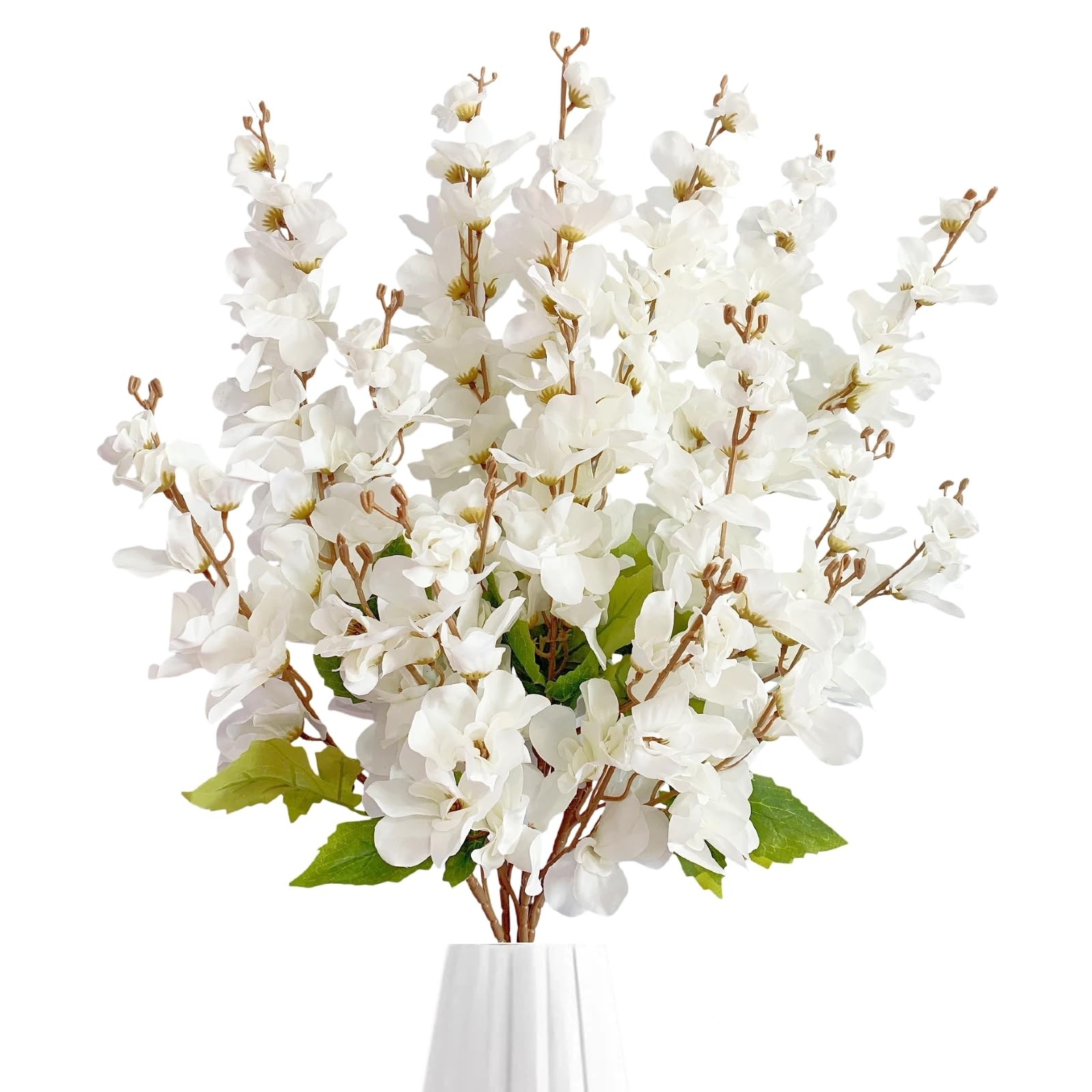 6 PCS White Delphinium Artificial Flowers Tall Floor Vase Floral Arrangements