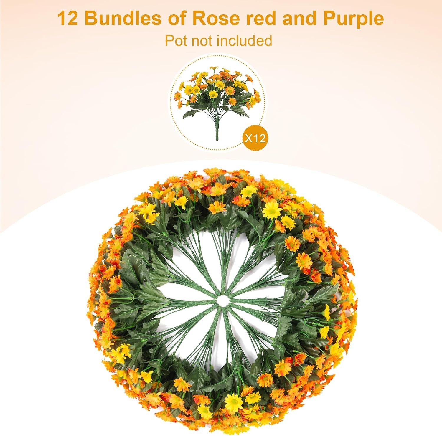 12 Bundles of UV Resistant Fake Mums – Lifelike Outdoor Decor for All Seasons