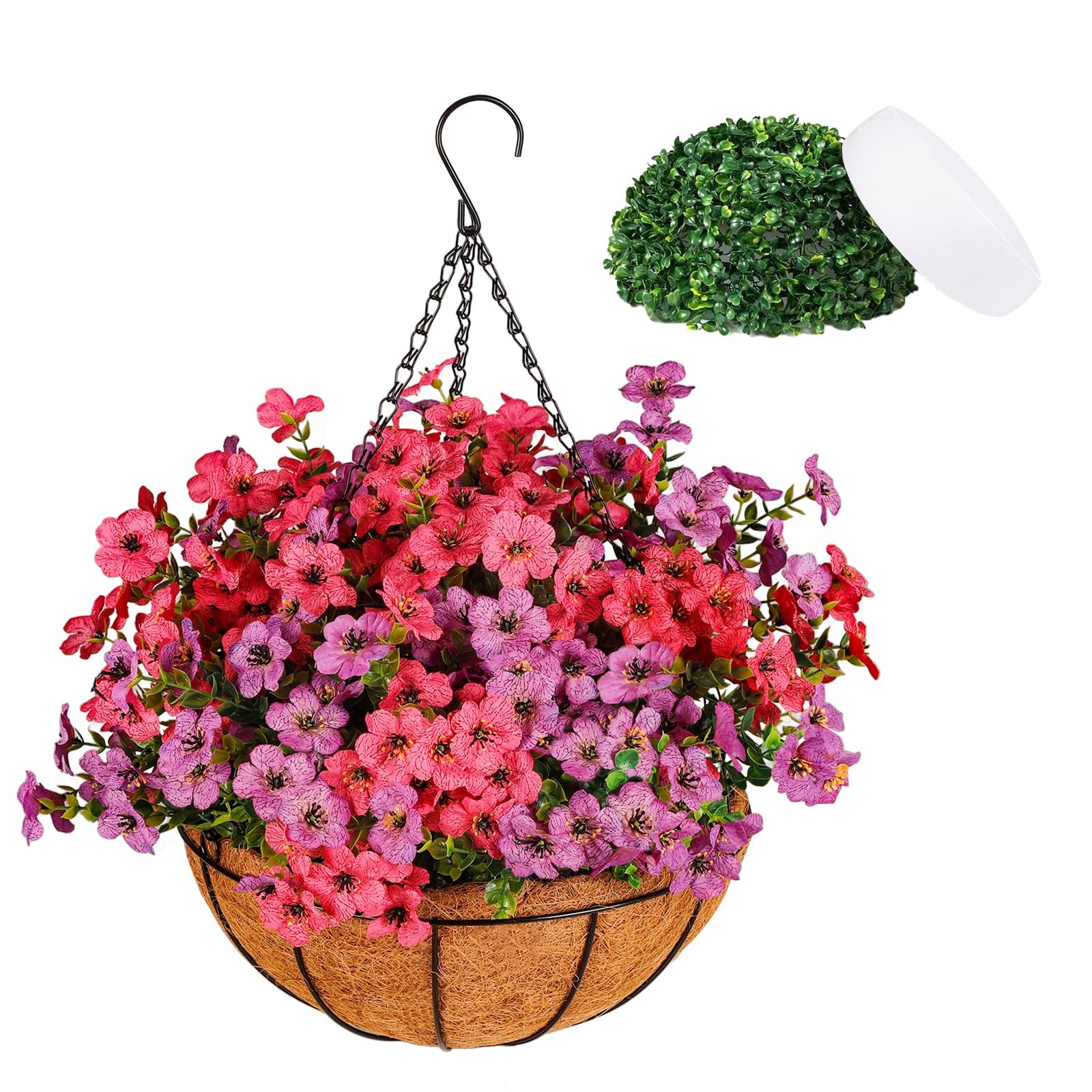 Artificial Faux Flowers with Hanging Basket for Outdoor Spring Summer Decorat…