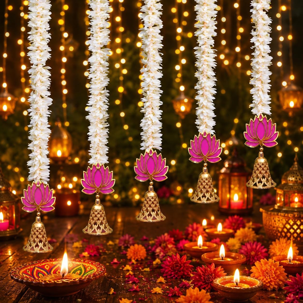 Diwali Decorations for Home – Artificial Lotus Flower Garland Festival, Home …