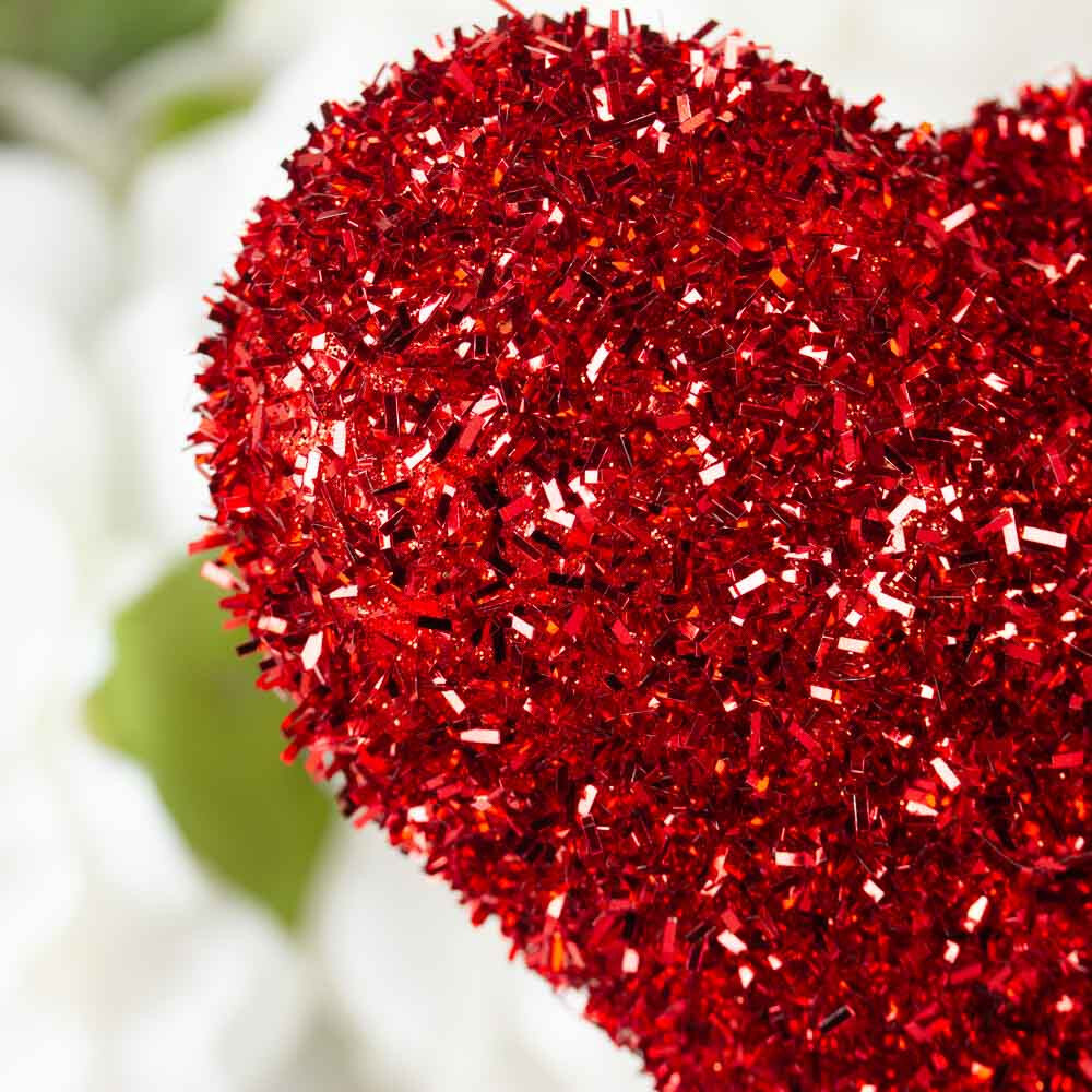 Package of 6 Red Tinsel Foam Valentine’s Day Heart 14″ Tall Picks