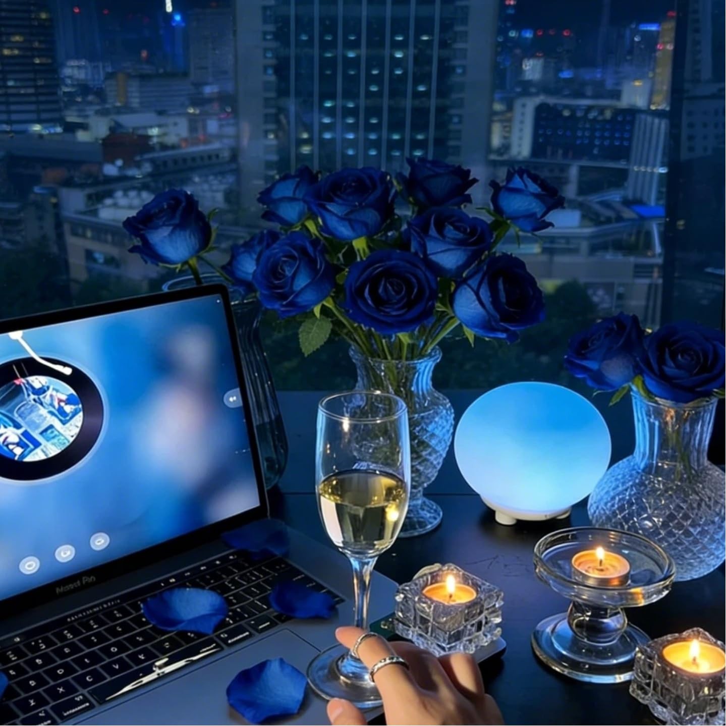 Artificial Royal Blue Roses – 50Pcs Premium Velvet Faux Roses with Long Stems…