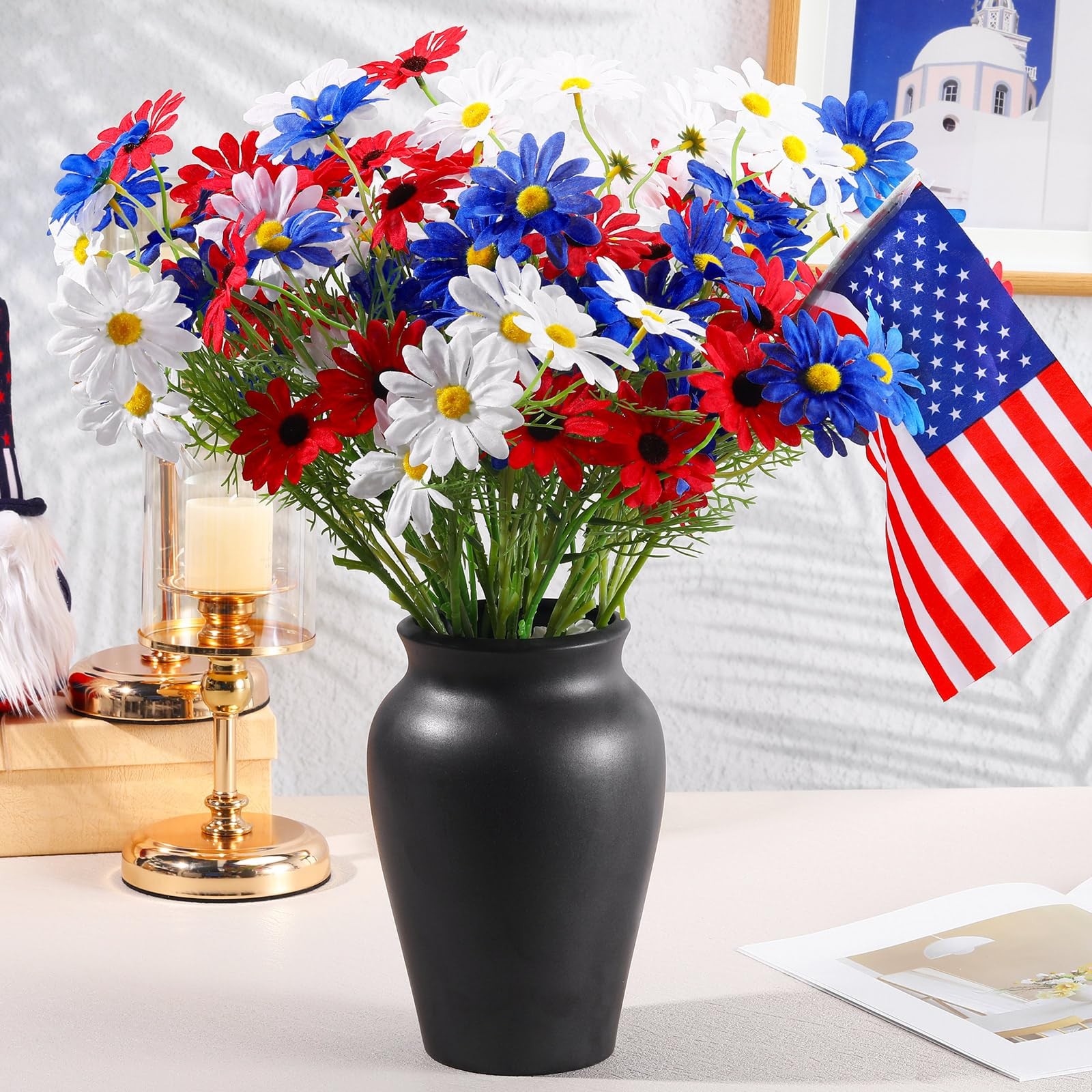 24 Pcs 4th of July Artificial Flowers Red Blue White Daisy Patriotic Decorati…