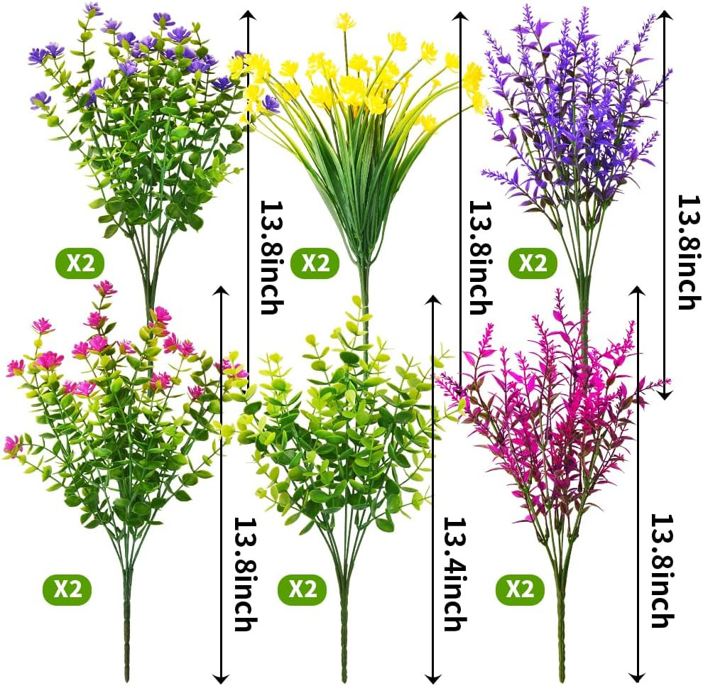 12 Bundles Outdoor Artificial Fake Flowers UV Resistant No Fade Boxwood Faux Pla
