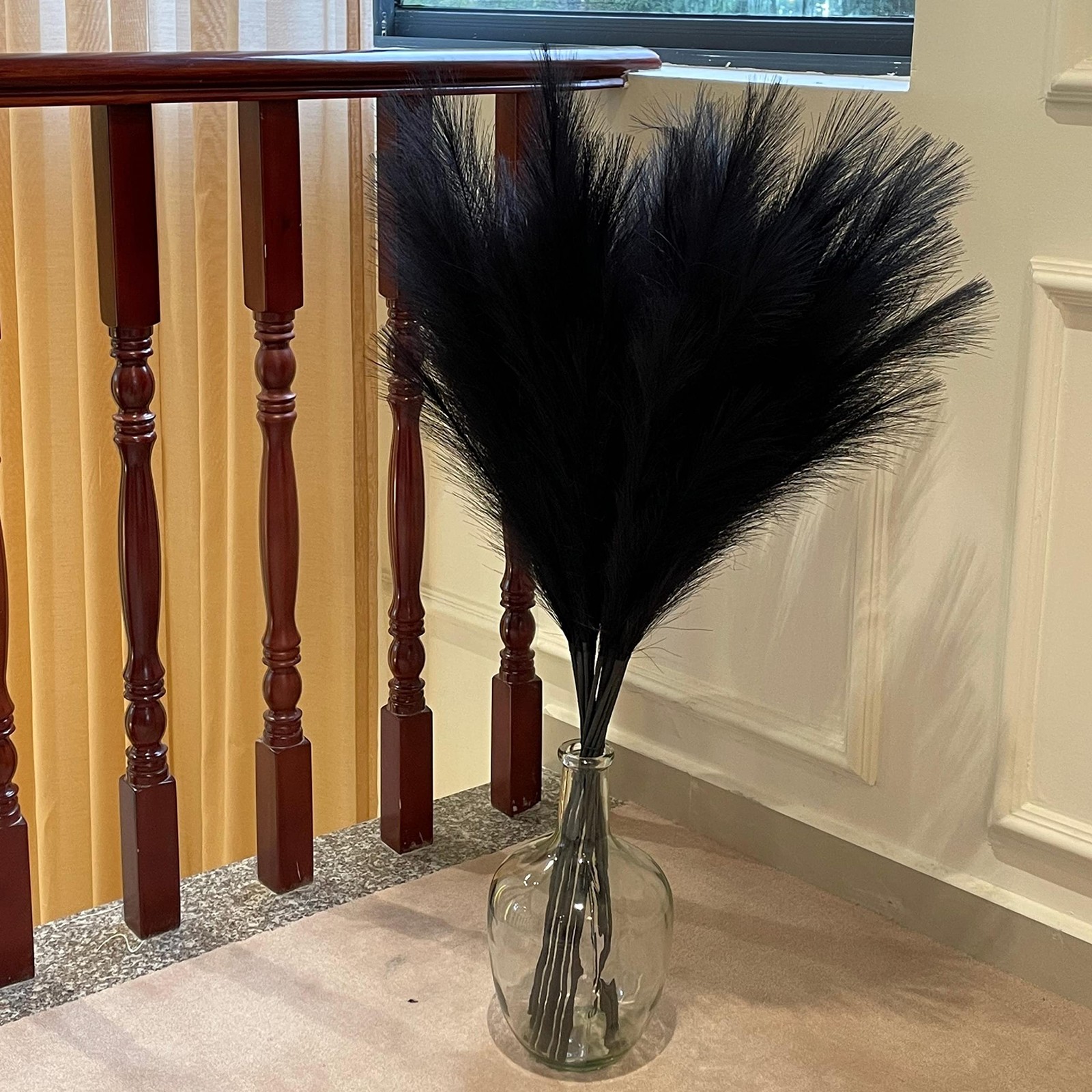 Black Pampas Grass, 9 PCS 37”/3.1FT Tall Fluffy Fake Pompas Floral, Large Ar…