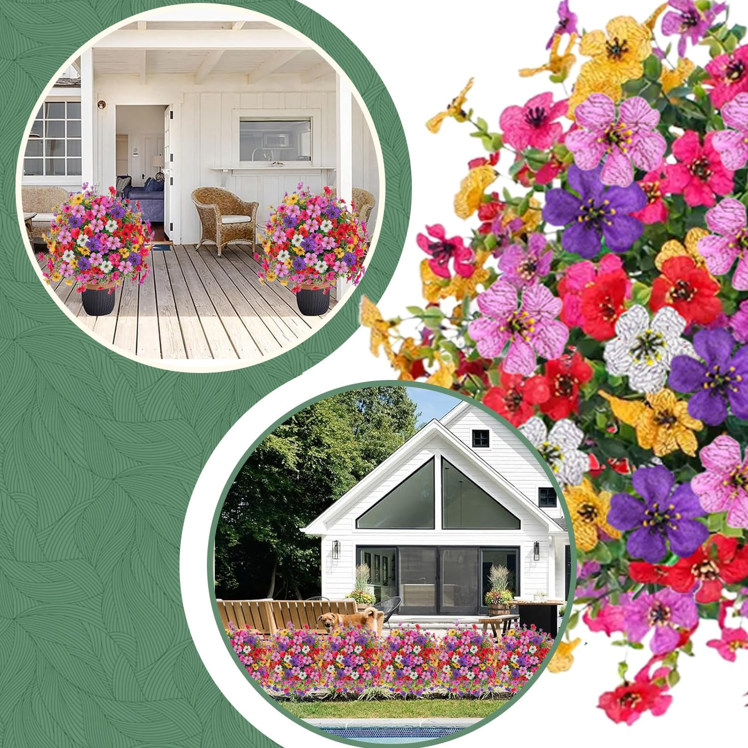 2 Pack UV Resistant Artificial Mums for Outdoor Decor – 23.6″ Faux Plants