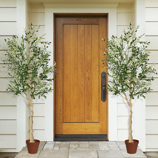 6 Feet Artificial Olive Tree in Cement Pot-1 Piece – Color: Green