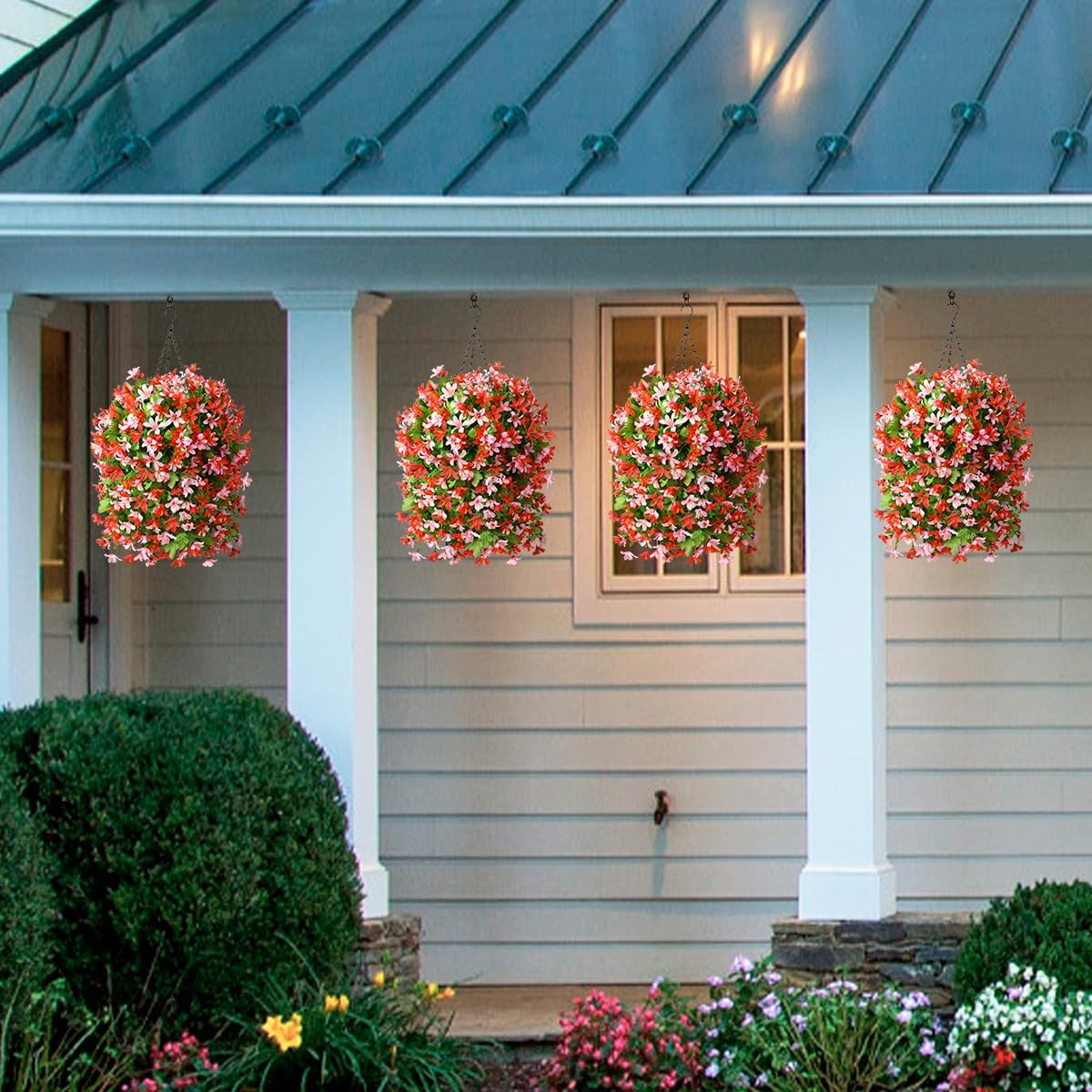 Artificial Hanging Flowers Decoration, 4pcs Fake Floral Basket Plants for Out…