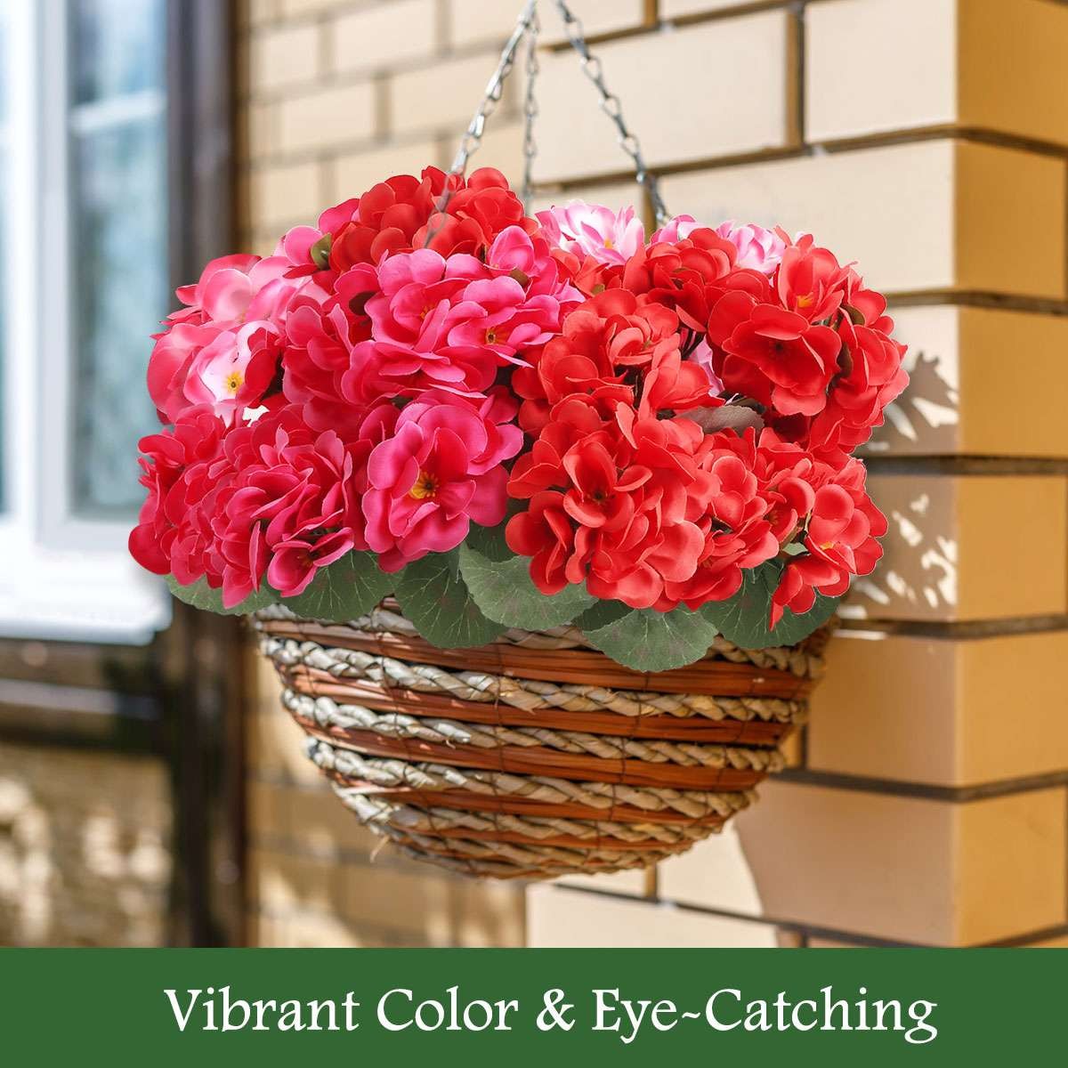 1-3 Pcs Artificial Geraniums Silk Flowers Outdoor Artificial Geranium Bush Red