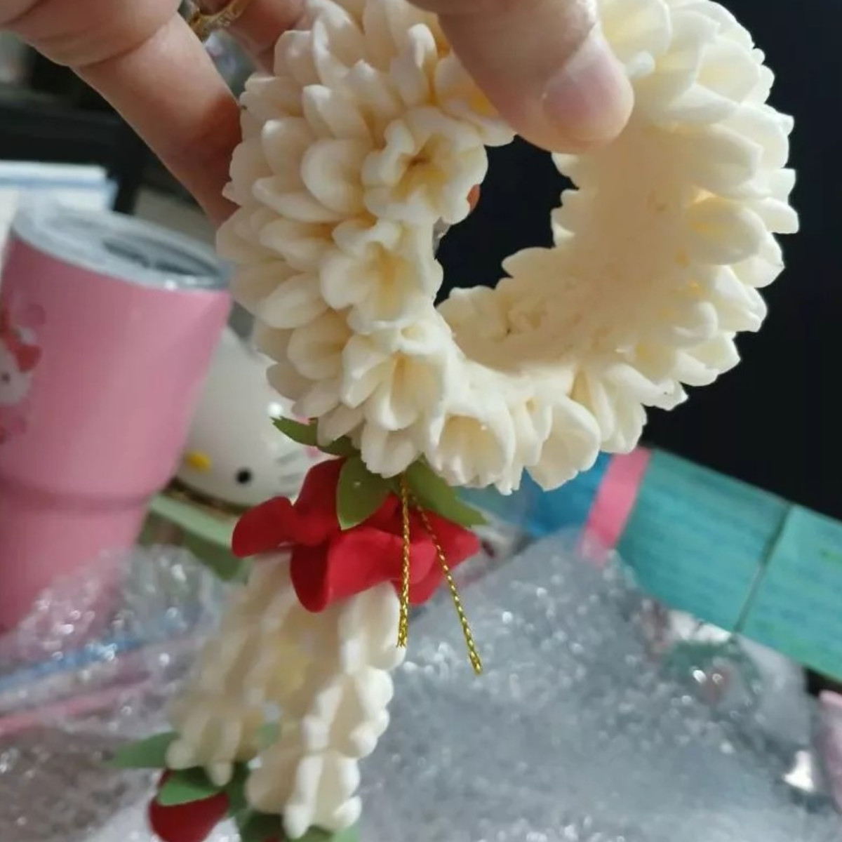 Thai Jasmine Soap Flower Garland 7″ Handmade Scented Lei Gift Decor x 2 pcs.