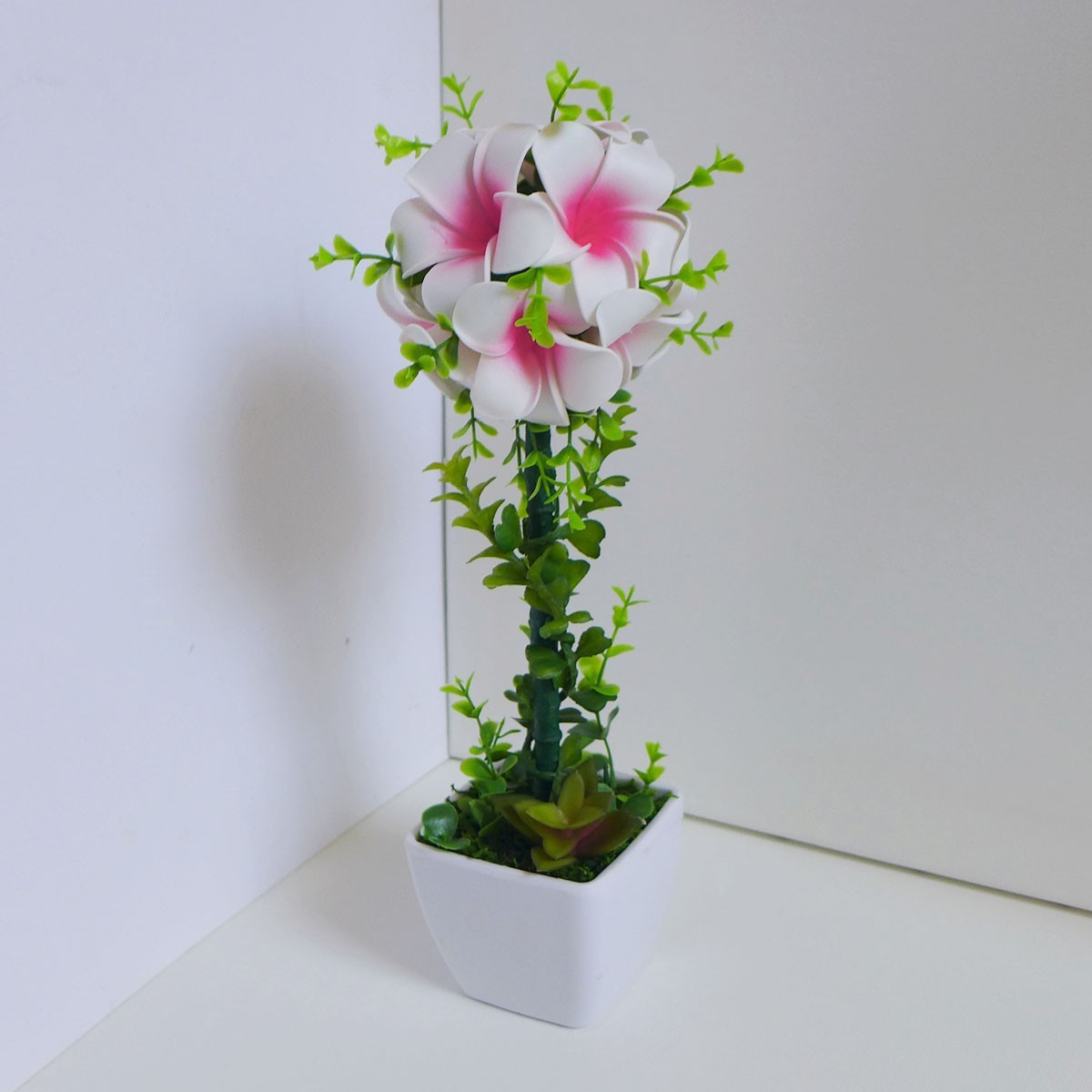 2 x 12″ Height Artificial Potted Plant Foam Plumeria Heads Home Party Decora