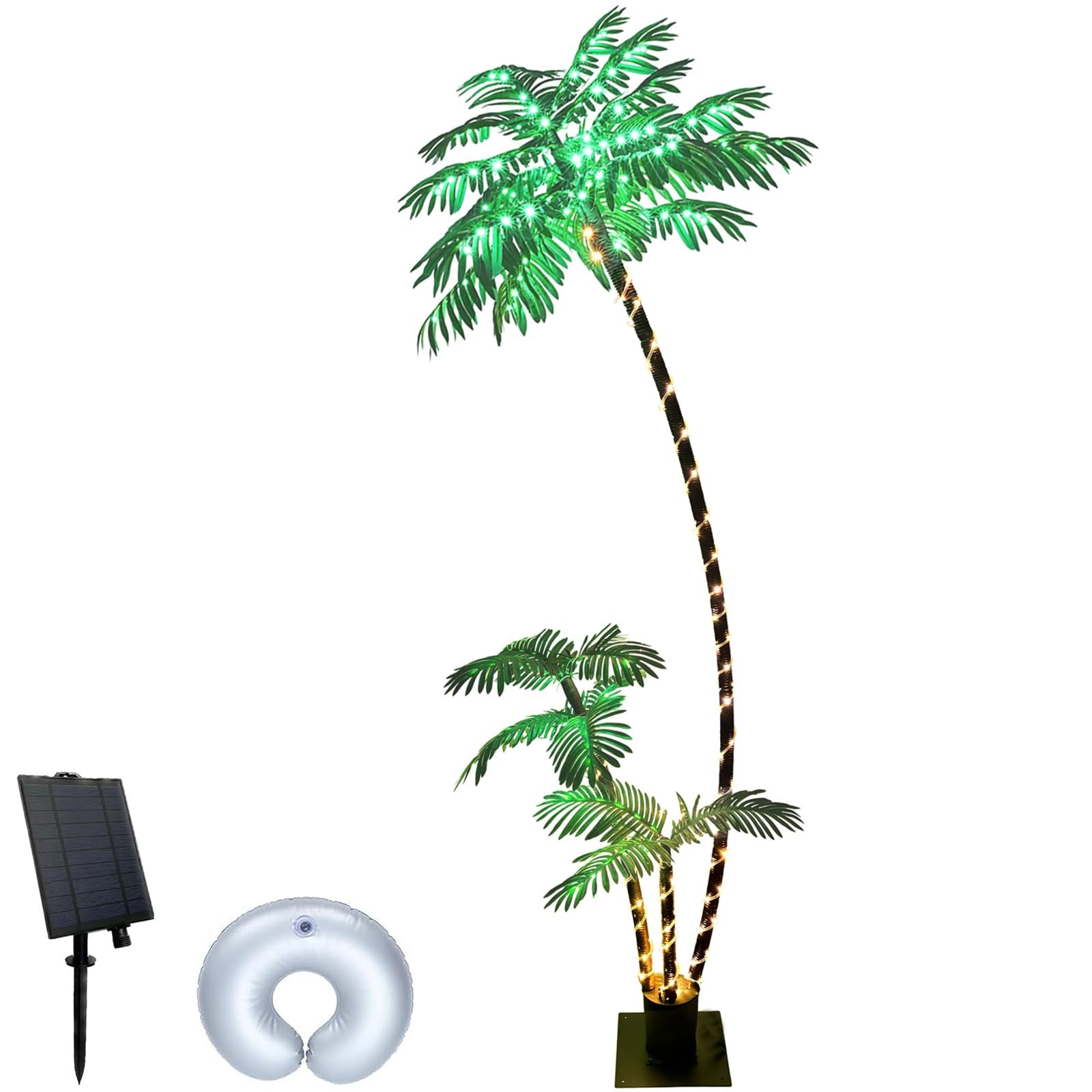 7FT Solar Lighted Palm Trees for Outside Patio Light Up 260 LED Artificial Fa…