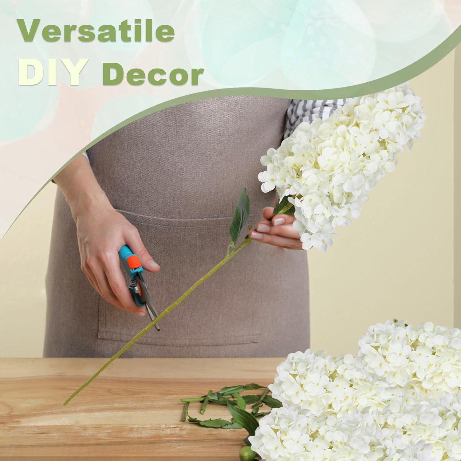 4Pcs White Hydrangea Artificial Flower 33.5″ Conical Faux Hydrangea (White) | Re