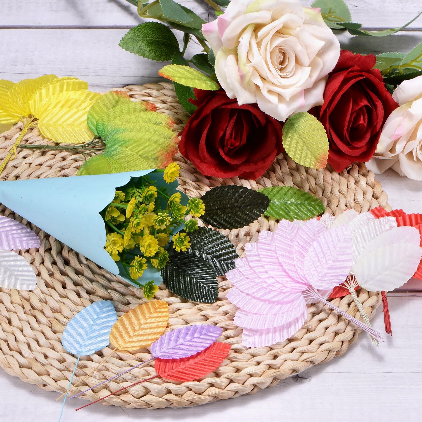 200-Pack Artificial Silk Leaf, Faux Wire Single Leaves, Fake Flower Leaf with…