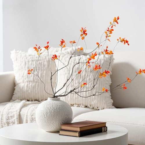 Artificial Ficus Branches 4PCS Artificial Eucalyptus Stems 35.4″orange 4pcs
