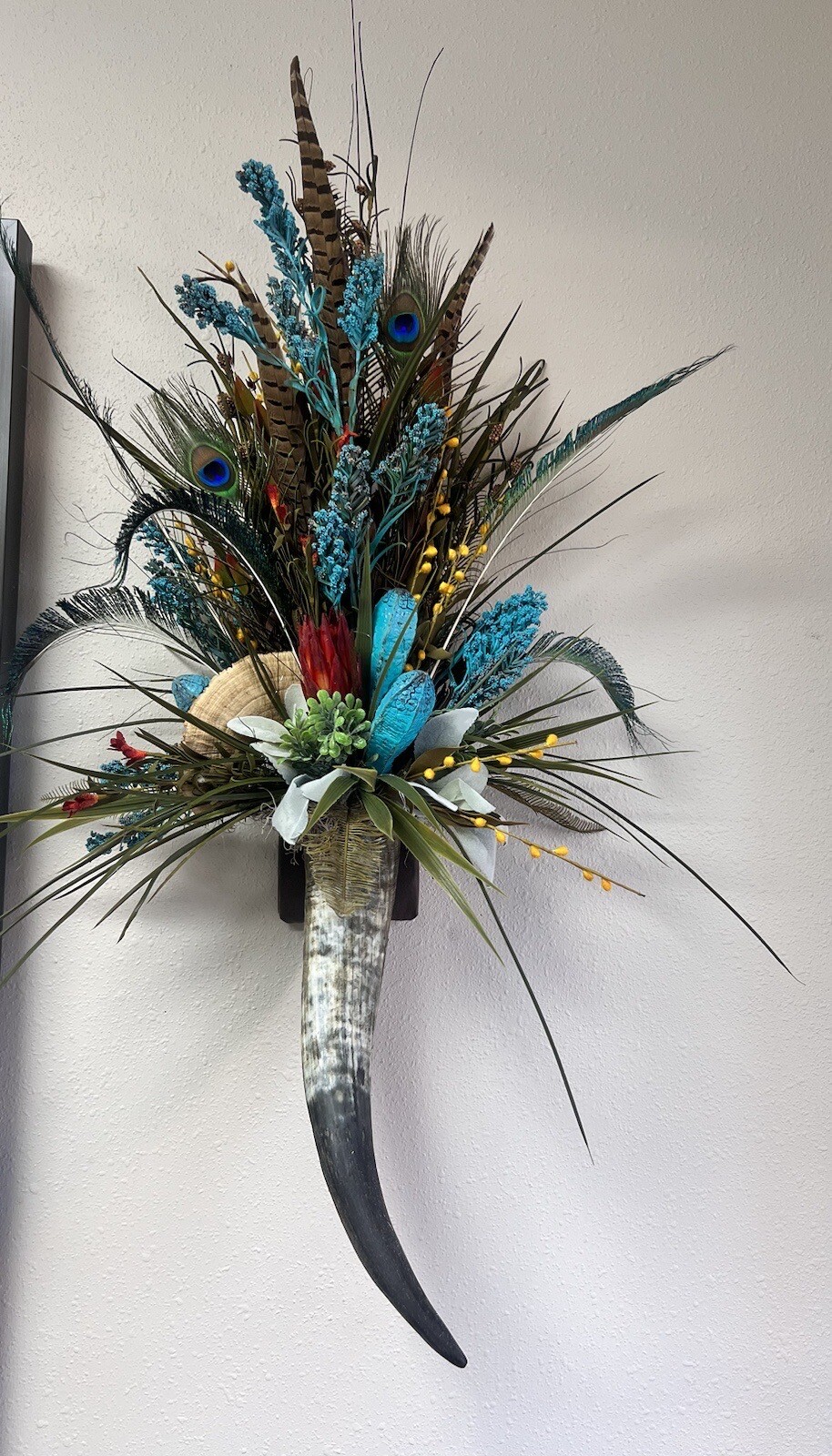Rust/turquoise Steer Horn Wall Piece