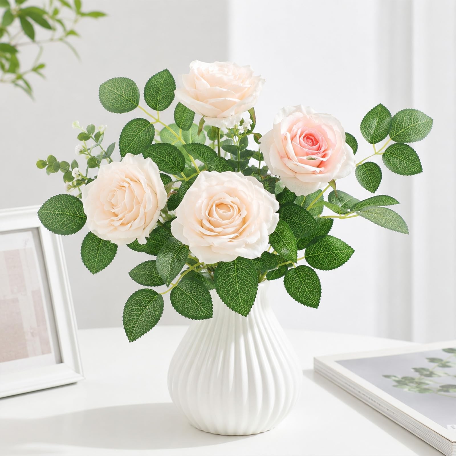 50Pcs Artificial Green Leaves, Faux Rose Flower Leaves Fake Leaves Decoration…