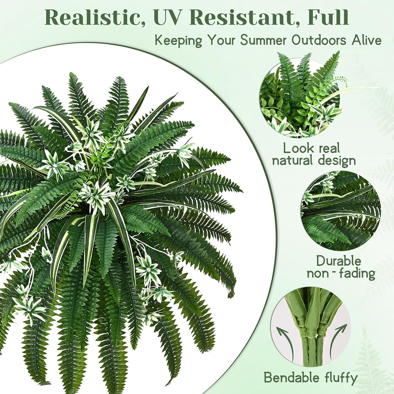 Livole 2 Pcs 48″ Fake Ferns, Artificial Ferns for Outdoors Large Faux Boston Fer