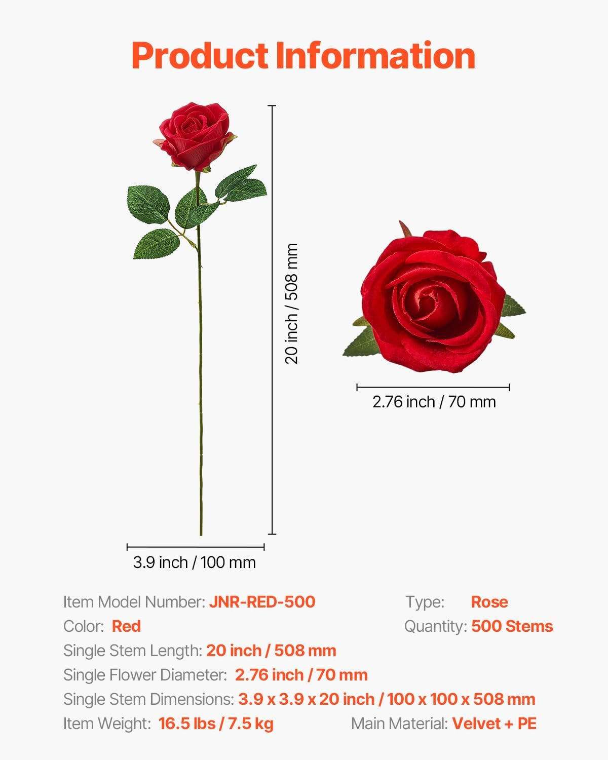 500 Pcs Red Foam Roses – Realistic Fake Flowers for Weddings & Decor