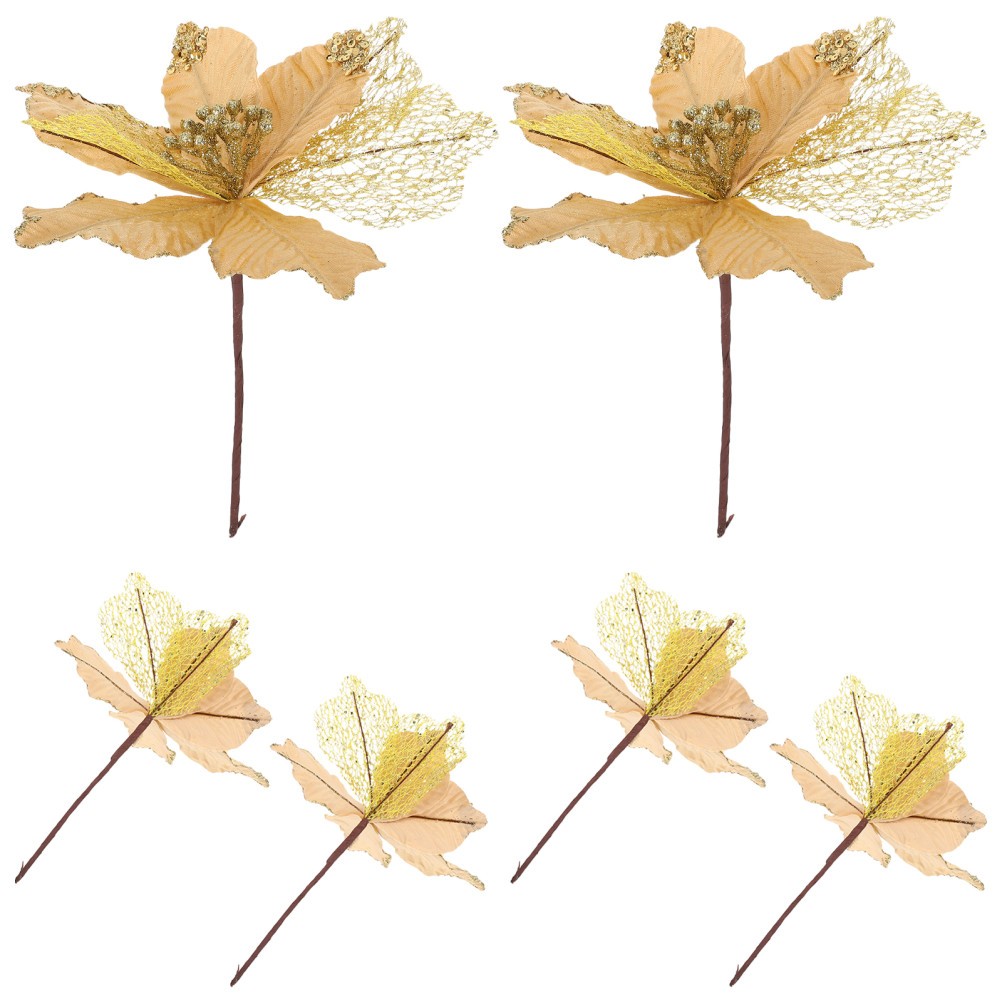 6 Pcs Artificial Flower Cuttings Christmas Glitter Leaf Stems Picks