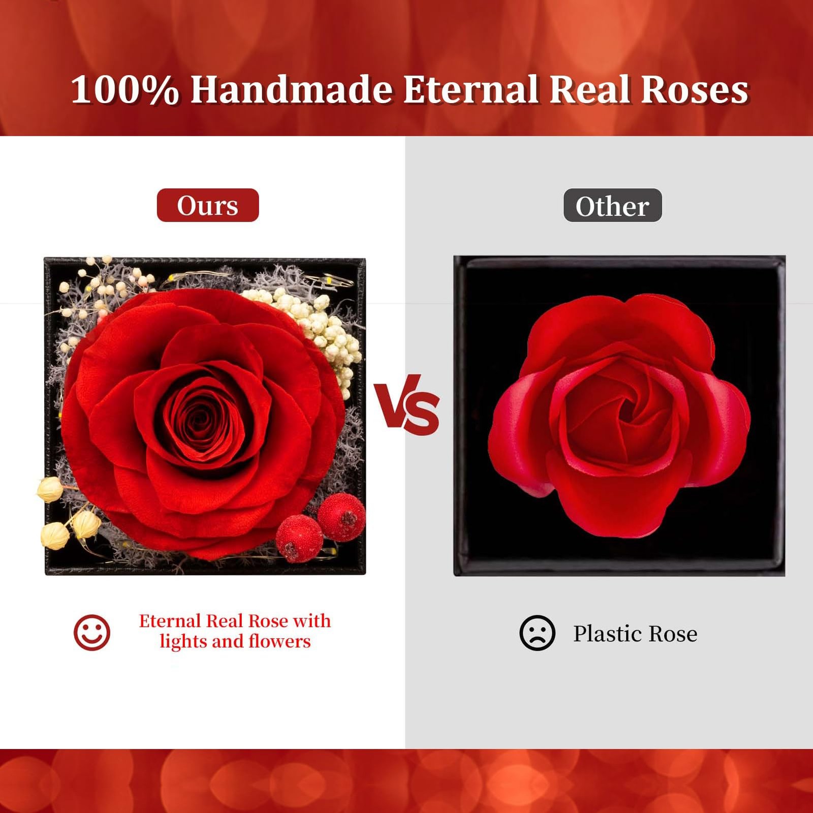 Preserved Red Real Rose with I Love You Necklace -Eternal Flowers Rose Gifts for