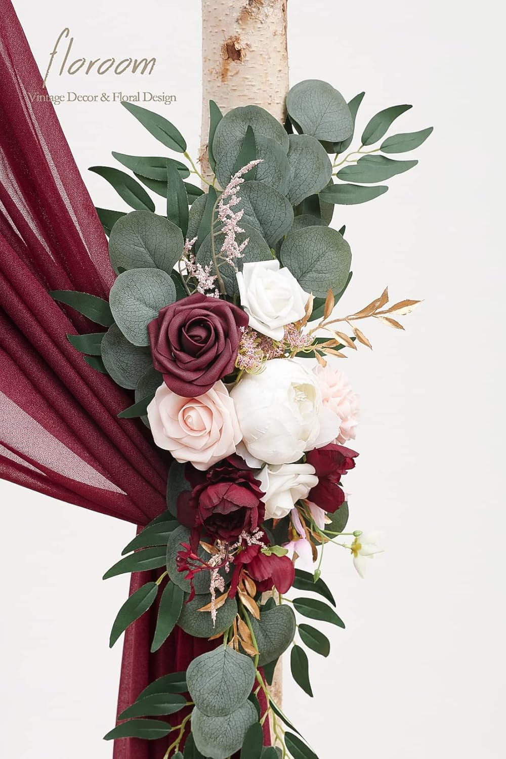 Burgundy Floral Swag & Drapes Kit for Wedding Arbor Decoration – Pack of 4