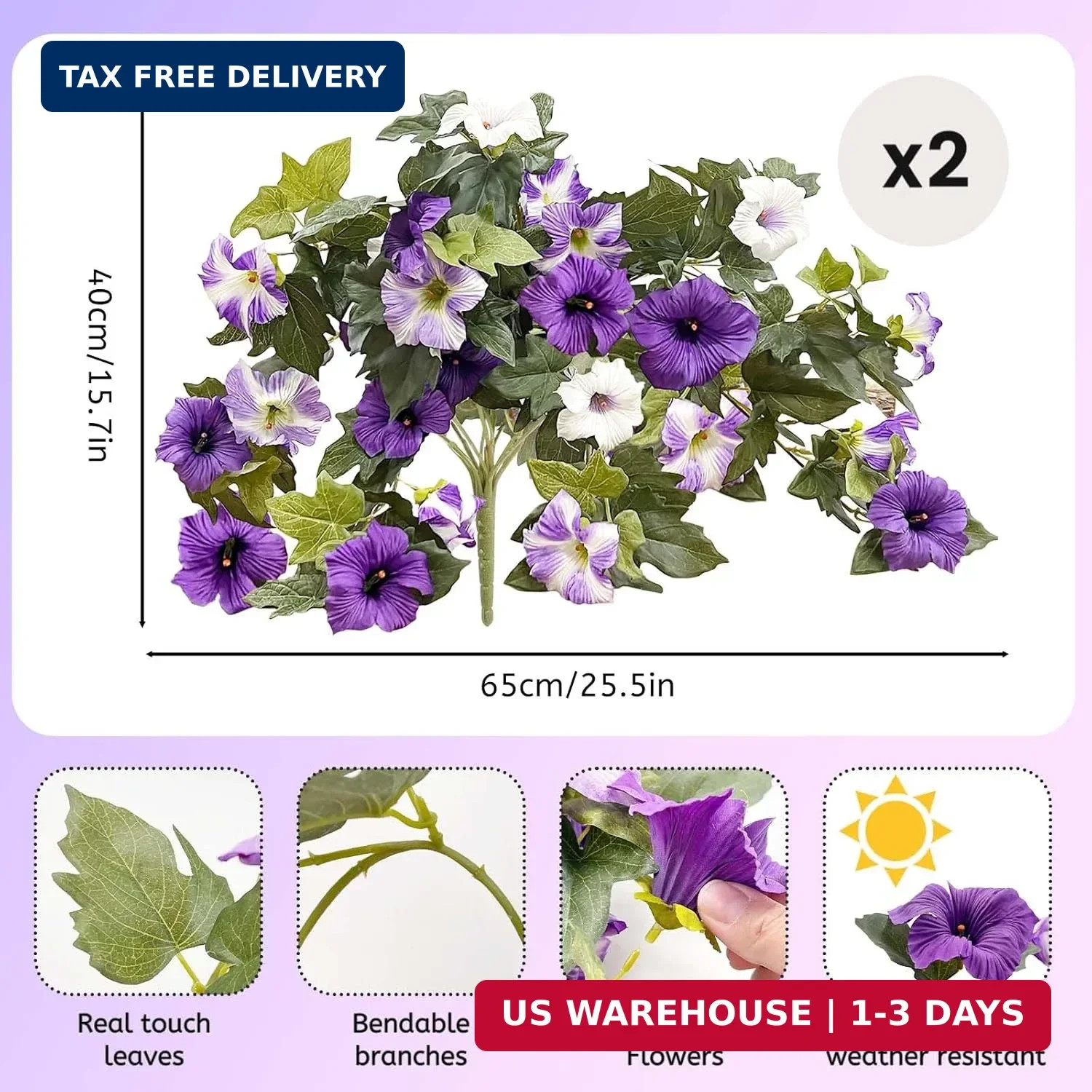 Vibrant 2-Pack Artificial Petunias with 24 Heads for Balcony and Garden Elegance