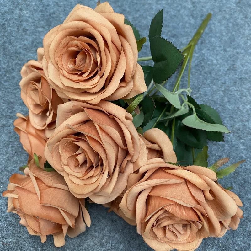 Artificial 9 Head Rose Bouquet Wedding Decoration Silk Flowers Photo Props